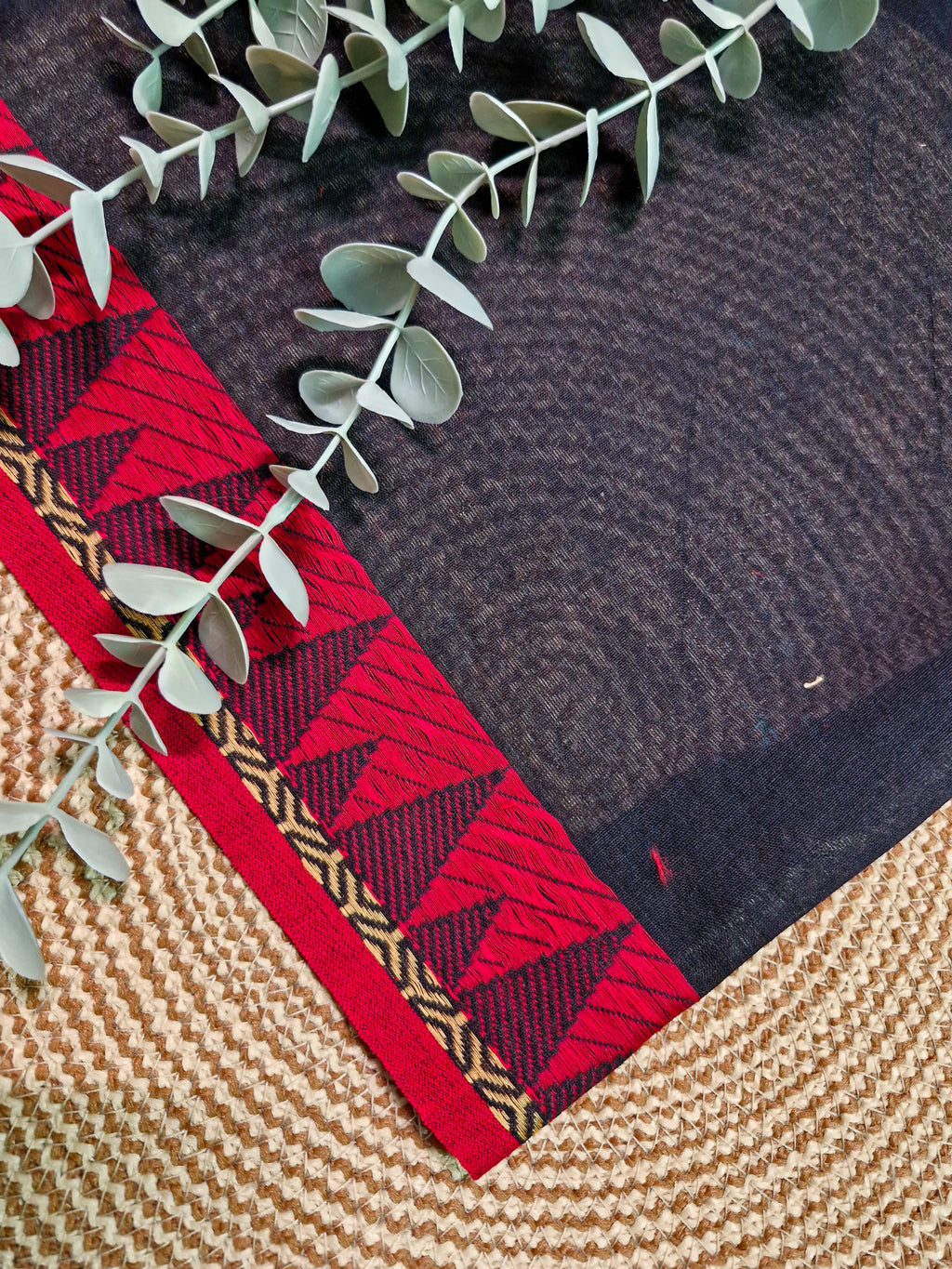 Black Pochampally Ikat Cotton Saree with Floral Pallu