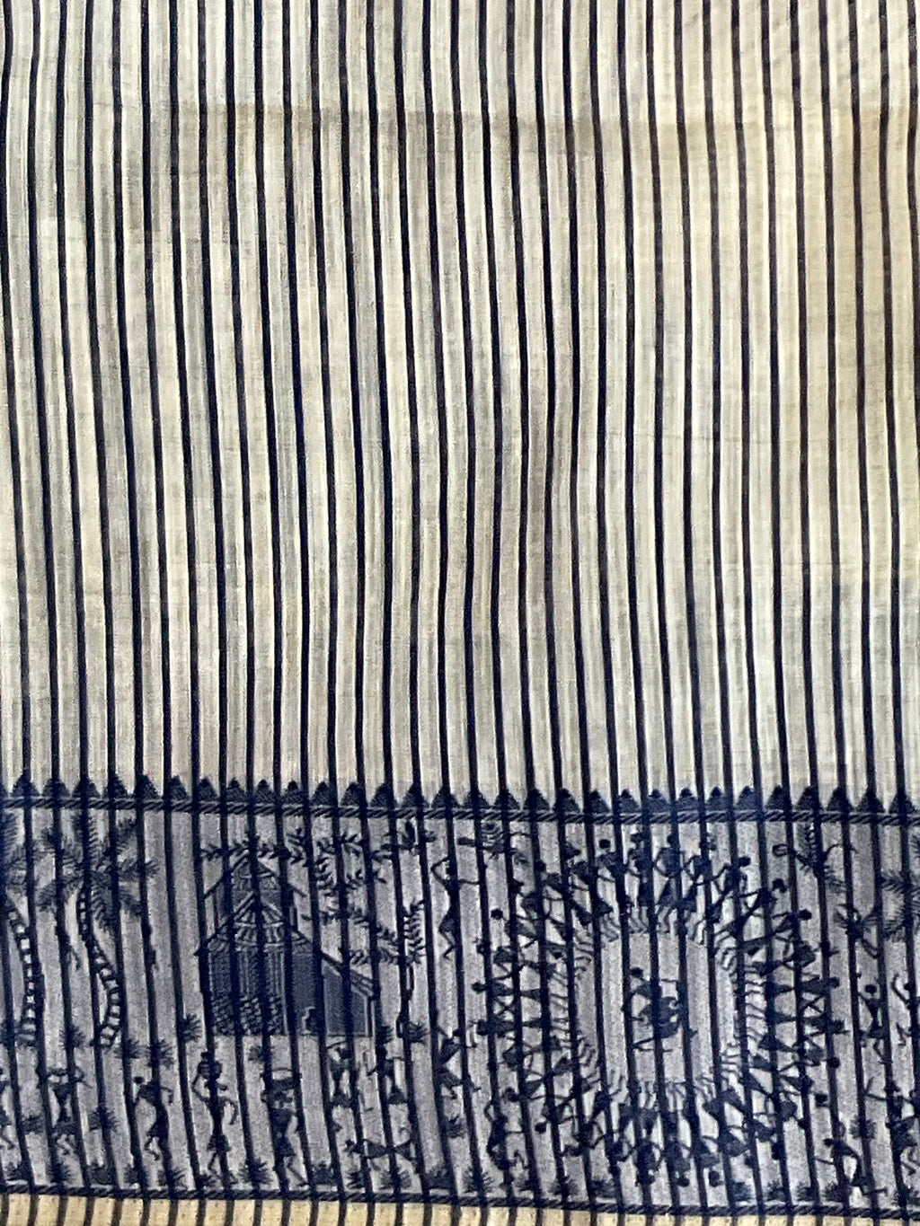 Warli Weaving Border Cotton Linen Saree in Royal Blue with Lined Pallu