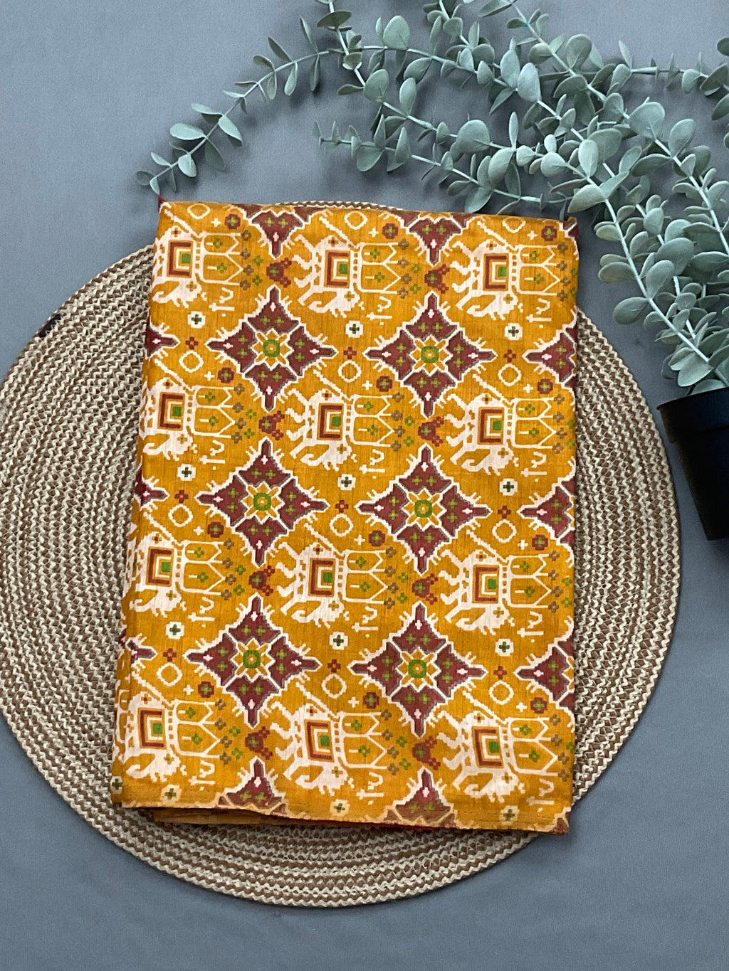 Multicolour patola print soft silk top fabric detail