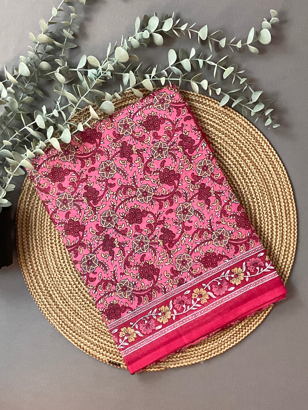 Pink Kalamkari Floral Printed Cotton Saree with Blouse