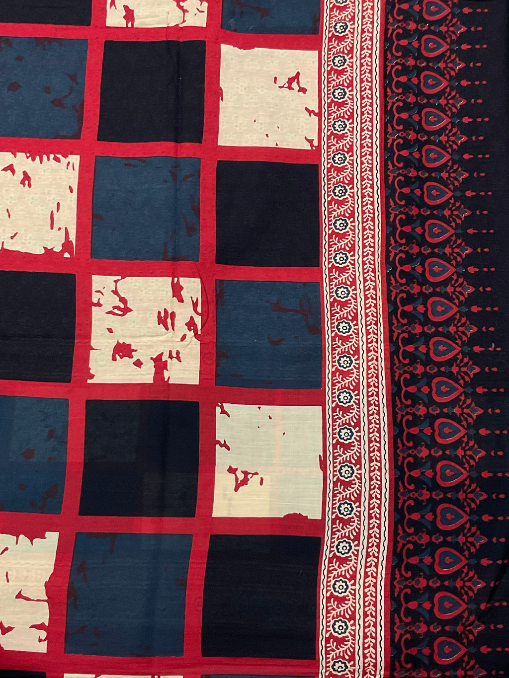 Kalamkari Mul Print Multicolour Cotton Saree | Separate Floral Blouse Piece