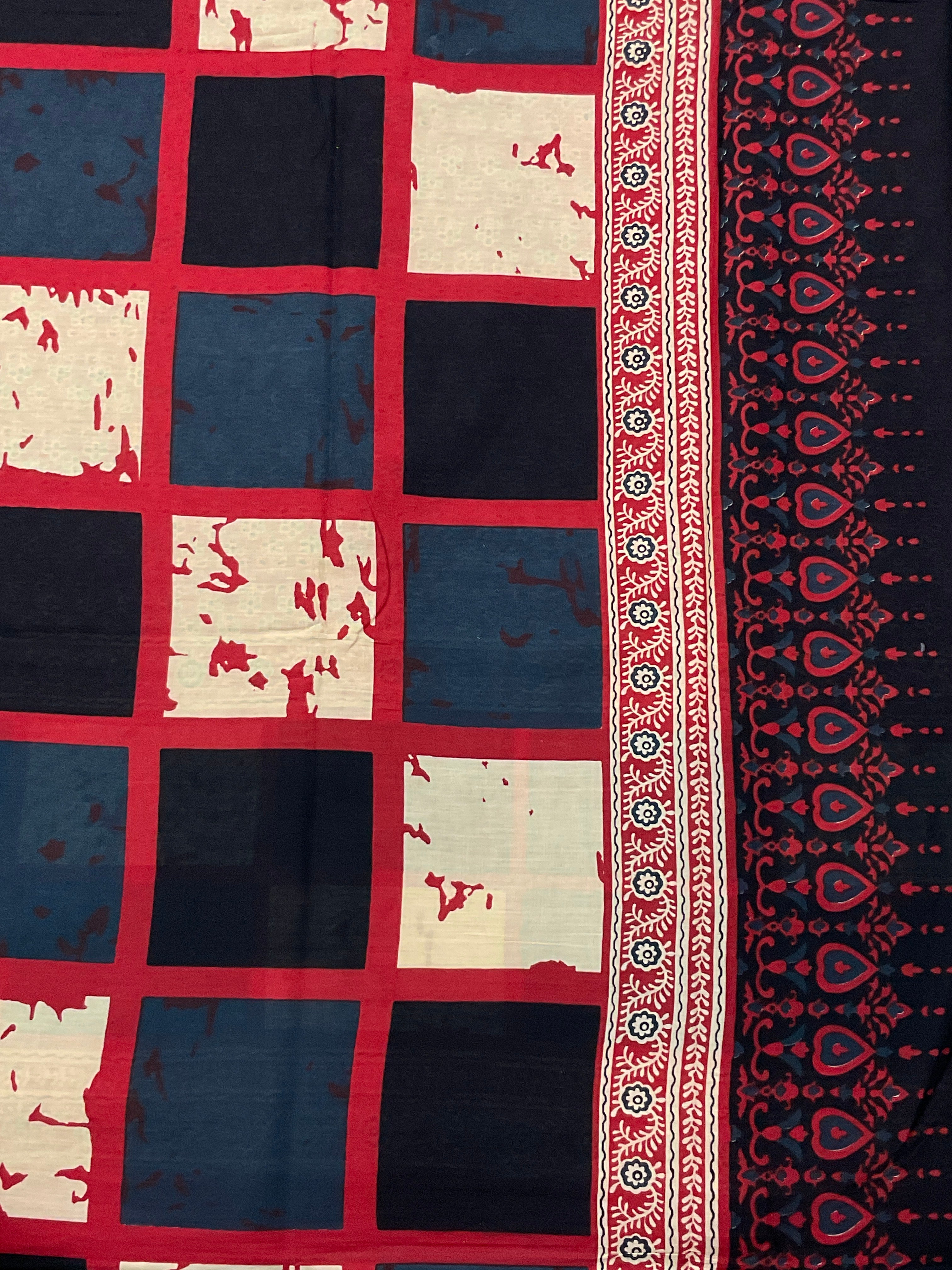 Kalamkari Mul Print Multicolour Cotton Saree | Separate Floral Blouse Piece