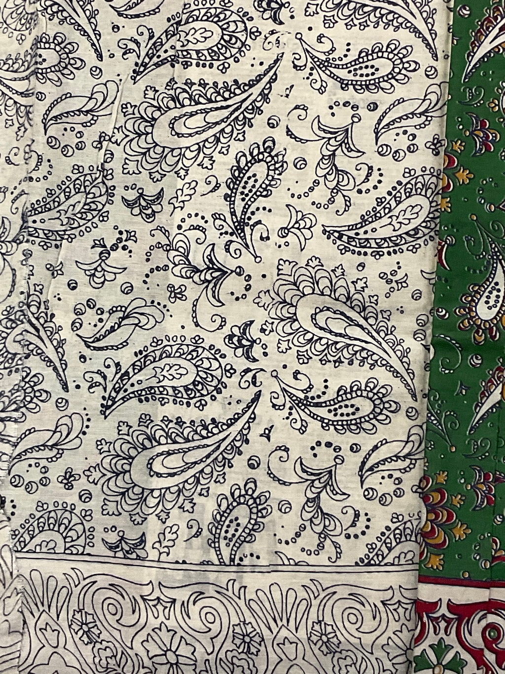 Kalamkari Hand Block Print Mul Cotton Saree – Green | With Blouse Piece