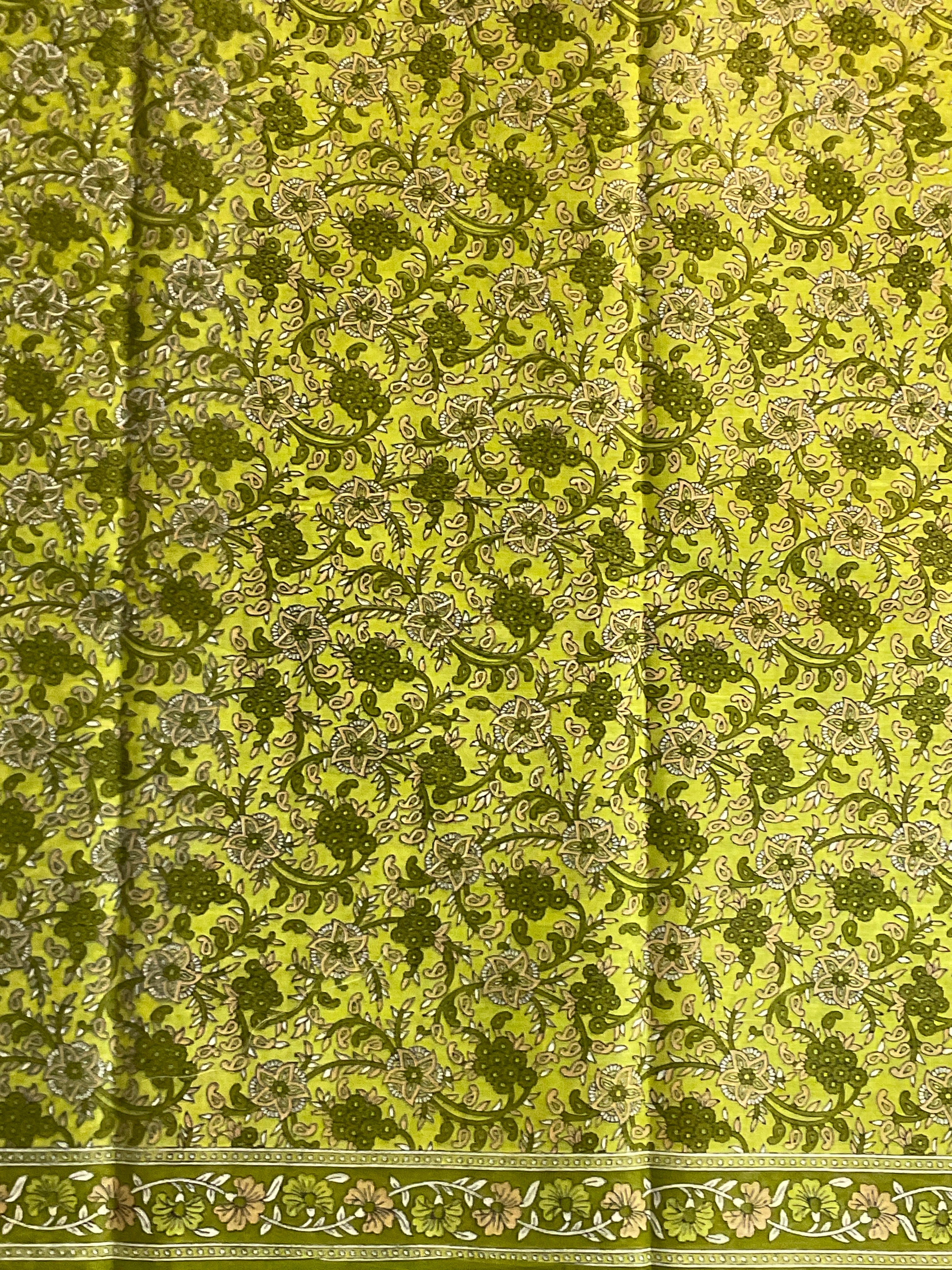 Green Floral Printed Cotton Saree with Blouse
