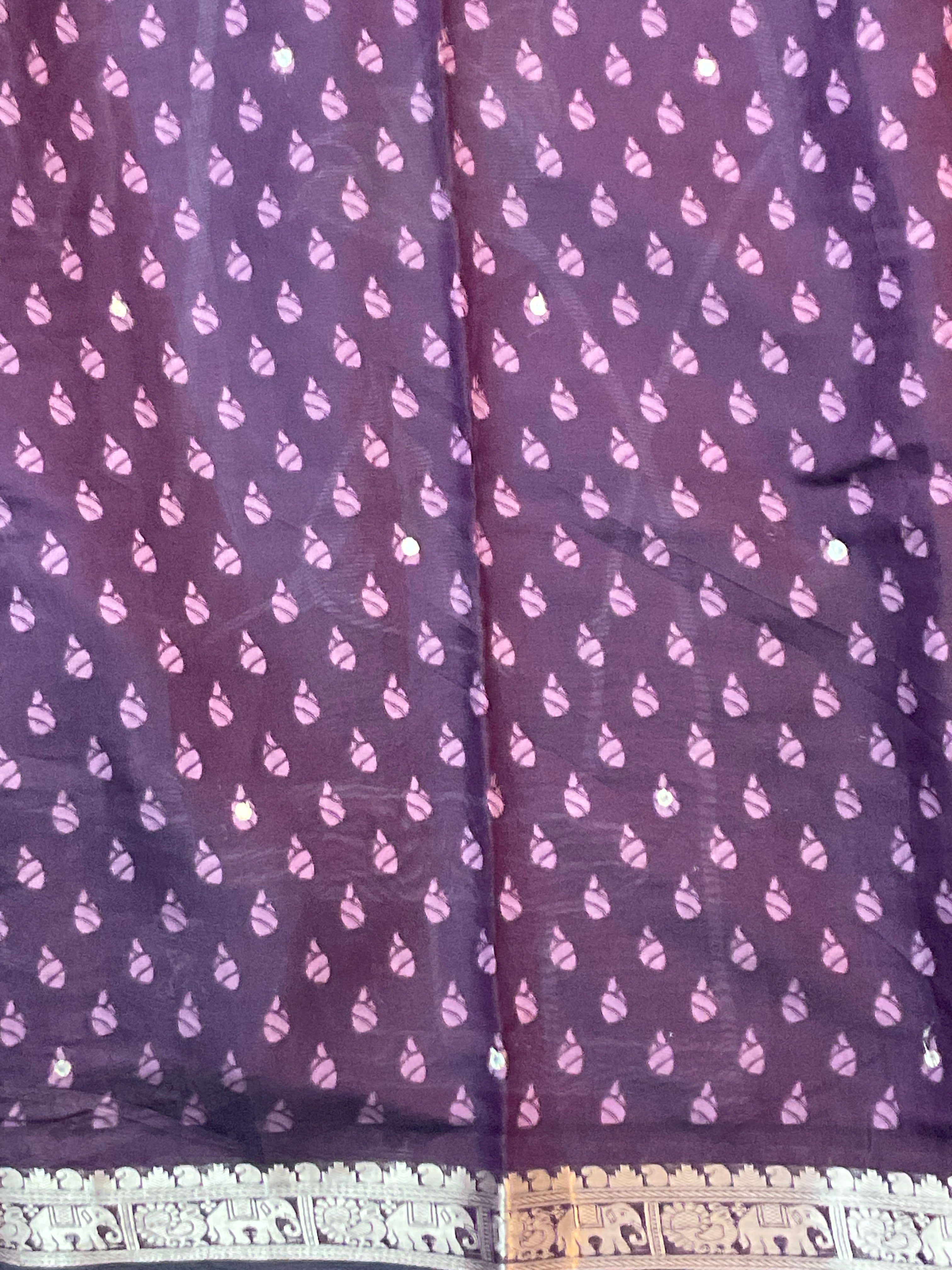 Pink Kalamkari Mirror Work Soft Silk Saree with Swan Print & Contrast Pallu