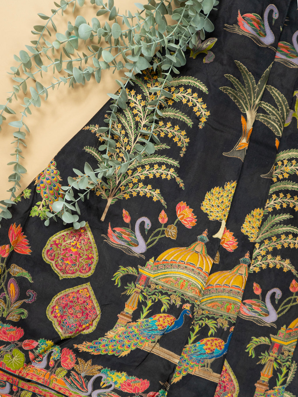 Black Rajwada Animal Silk Saree