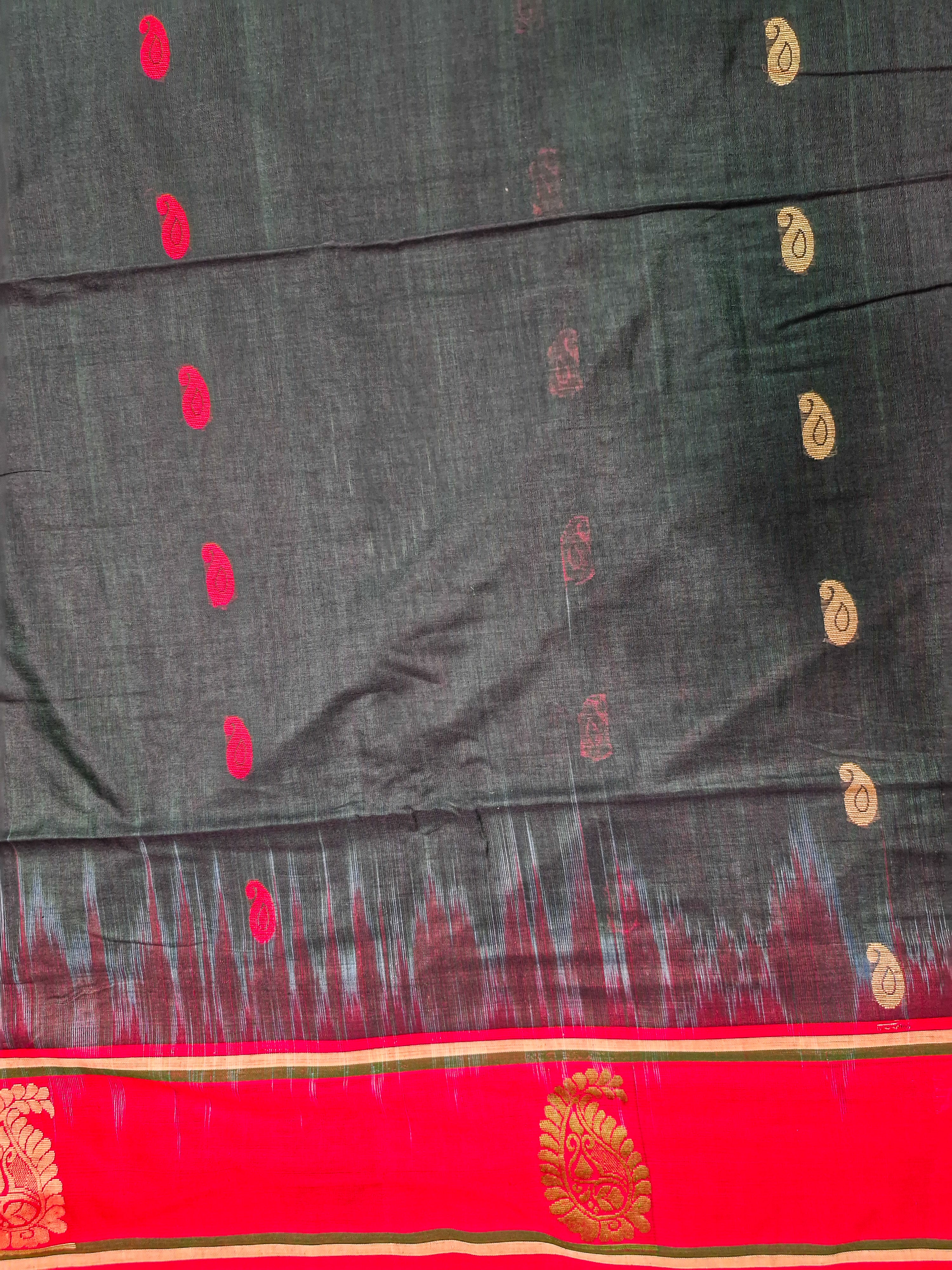 Green Pochampally Ikat Cotton Saree with Multicolour Pallu