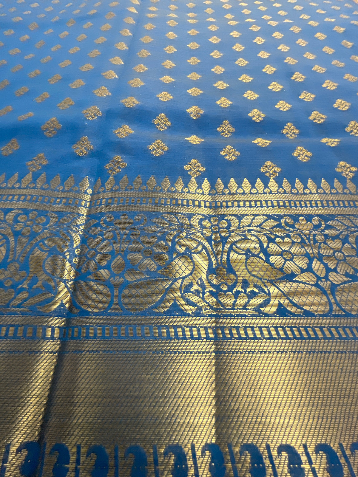 Royal blue handloom cotton silk saree with zari butti