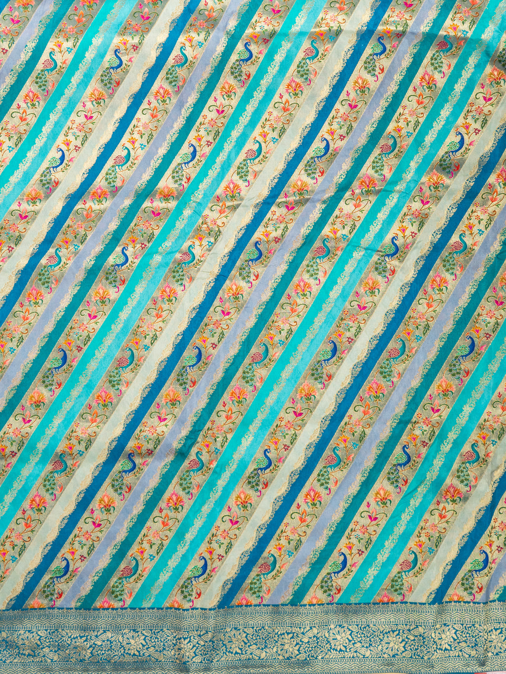 Blue Green Rajwada Peacock Saree