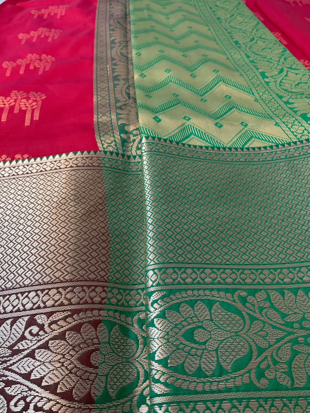 Kanchipuram Pattu Silk Saree in Red with Contrast Pallu & Kanchi Border Blouse