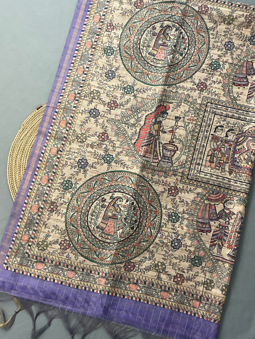 Kalamkari Hand Block Printed Handloom Silk Saree in Purple with Designer Pallu & Blouse
