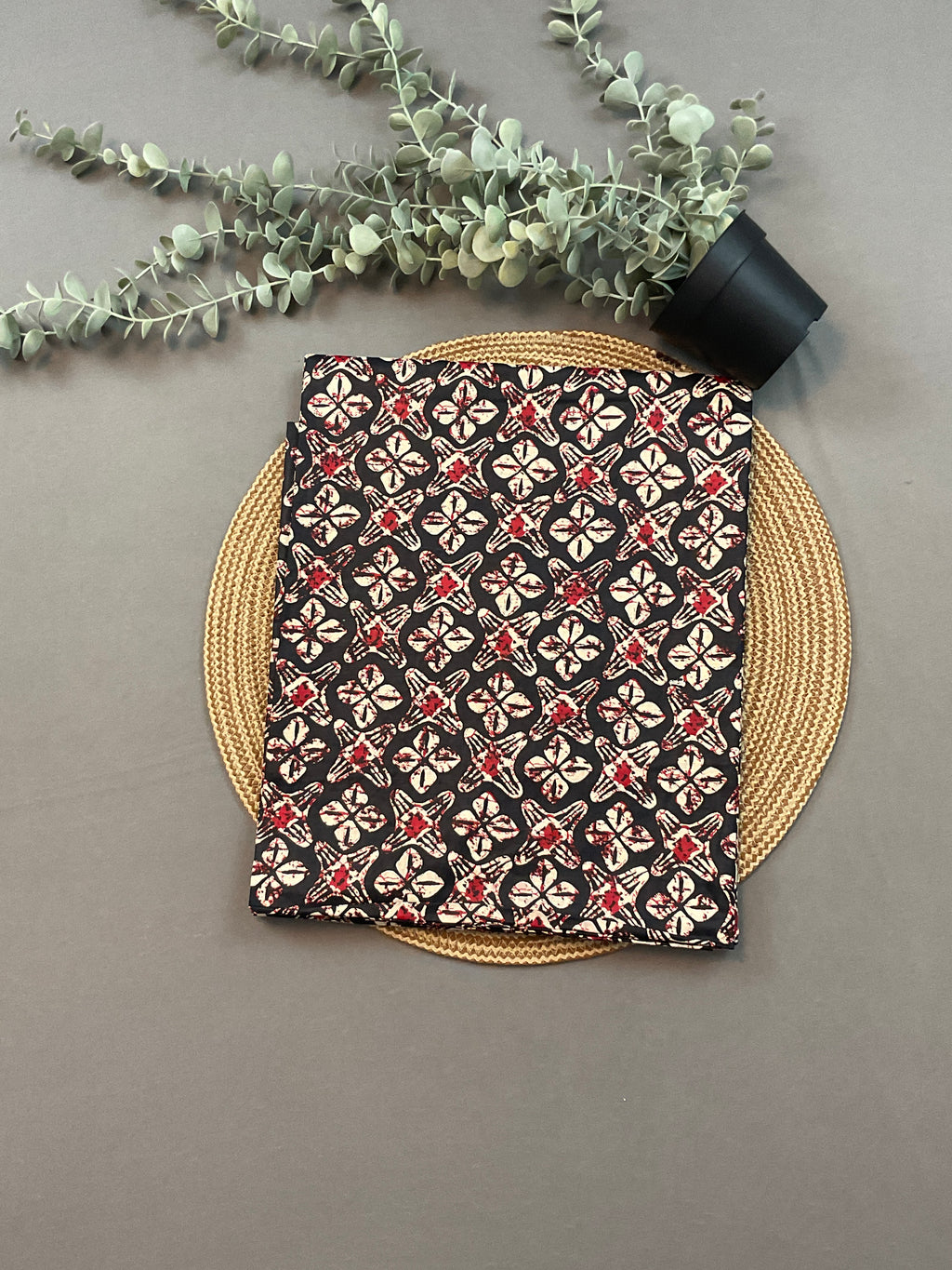 Black & Red Multicolour Kalamkari Pure Cotton Printed Dress Material – Unstitched 3-Piece Suit