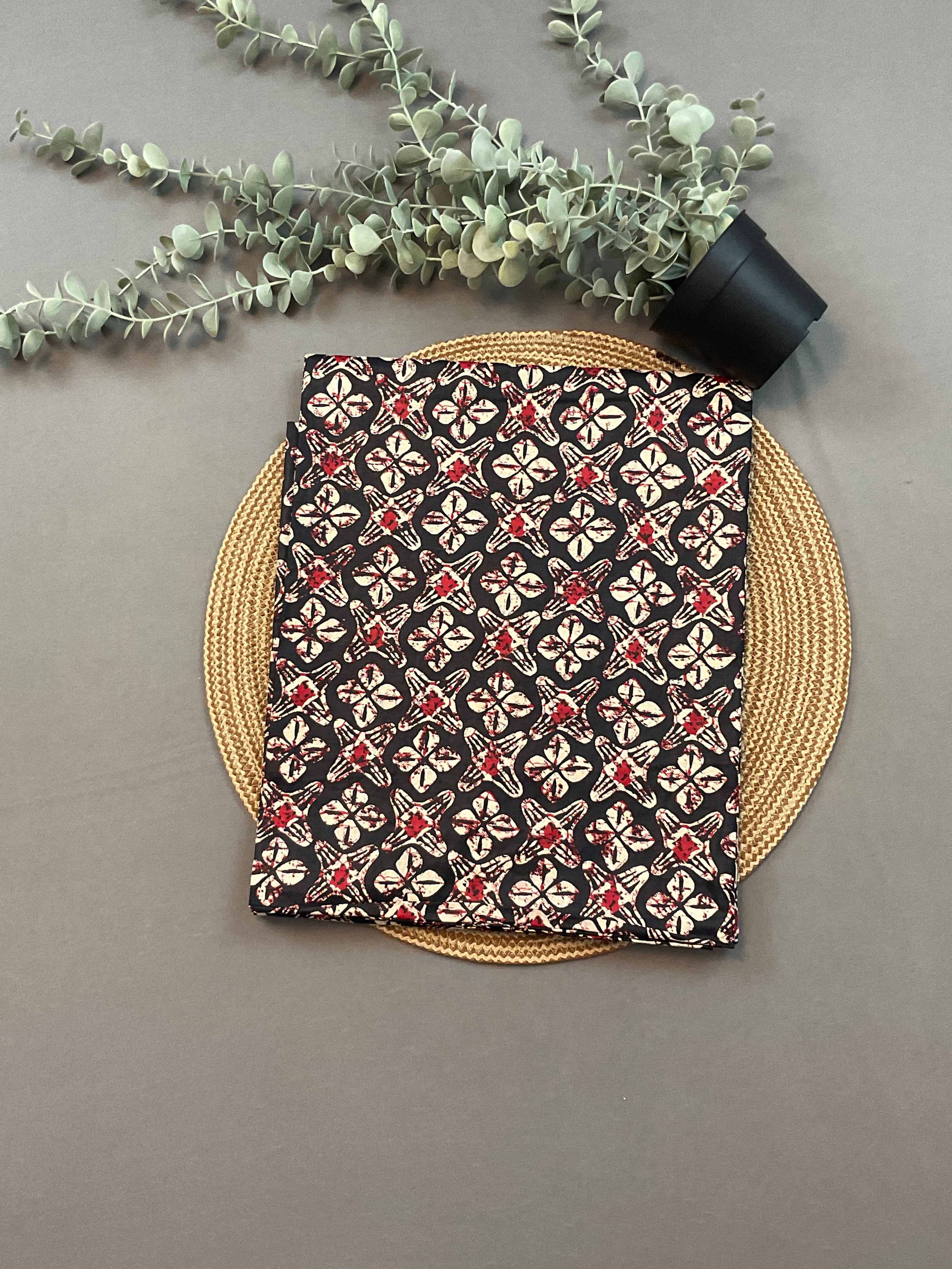 Black & Red Multicolour Kalamkari Pure Cotton Printed Dress Material – Unstitched 3-Piece Suit