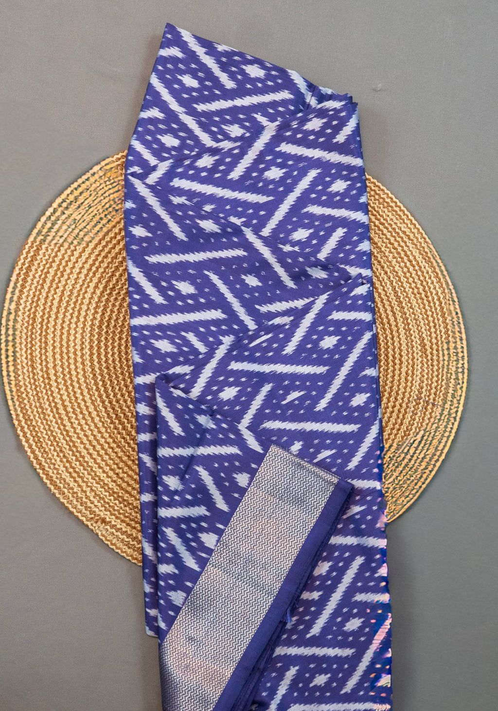 Pure Pochampally Silk Saree in Deep Purple with White Ikat Weaving & Silver Zari