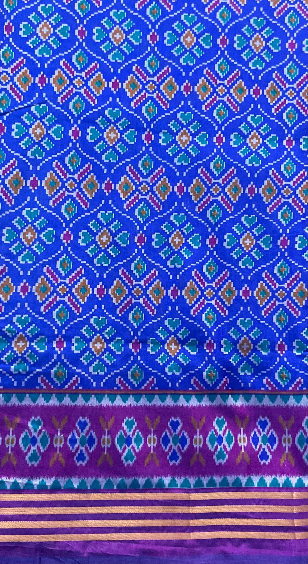 Pochampally Cotton Silk Ikkat Patola Print Saree in Blue with Designer Pink Pallu