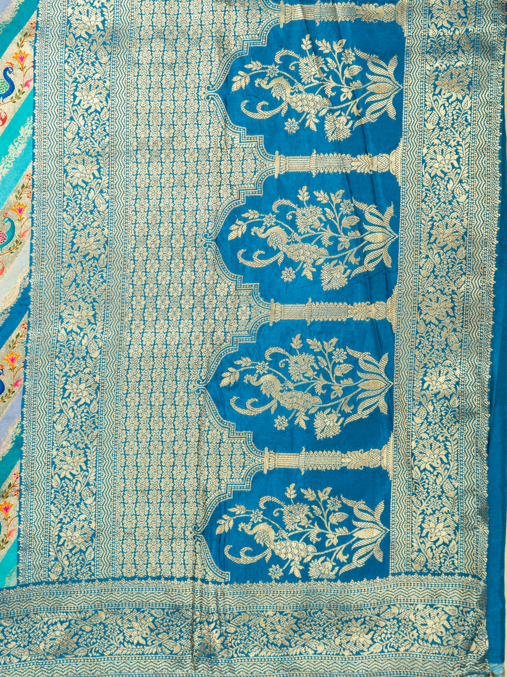 Blue Green Rajwada Peacock Saree