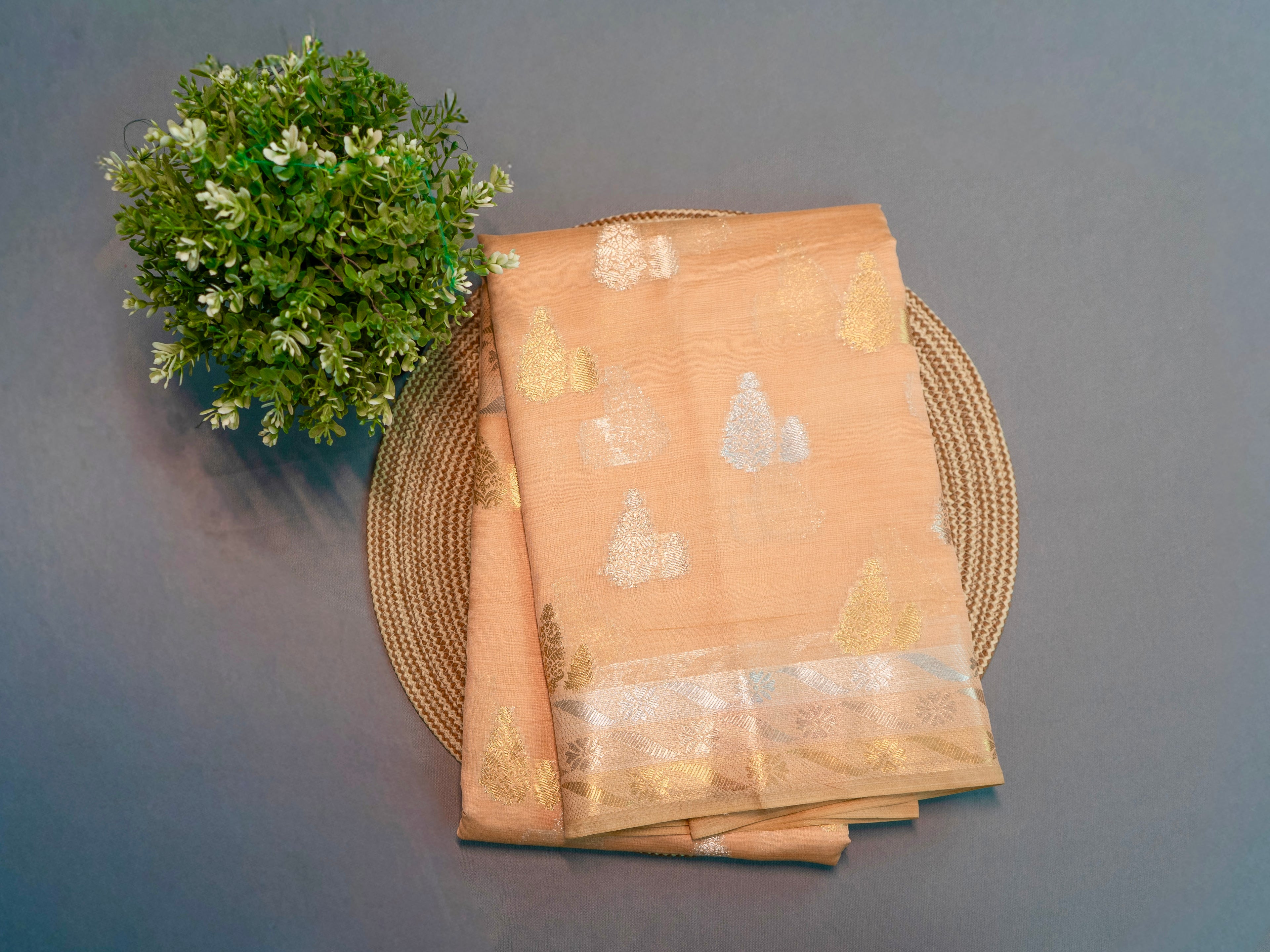 Orange Pochampally Zari Cotton Saree
