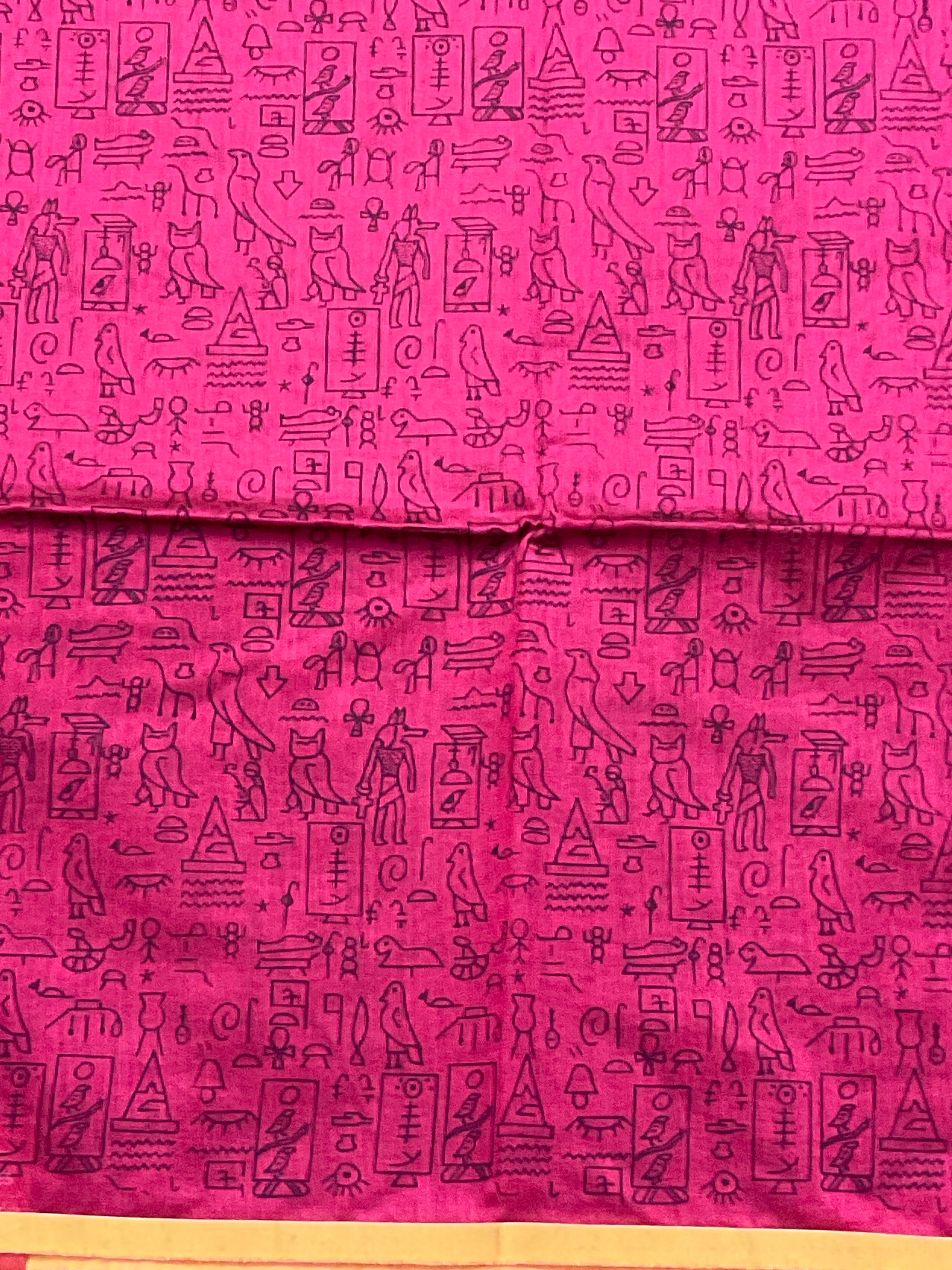 Handloom cotton silk saree in Kalamkari Vareli printing all over with blouse — pink saree with mustard pallu