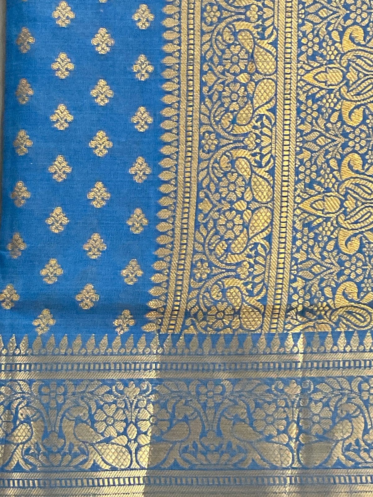 Royal blue handloom cotton silk saree with zari butti