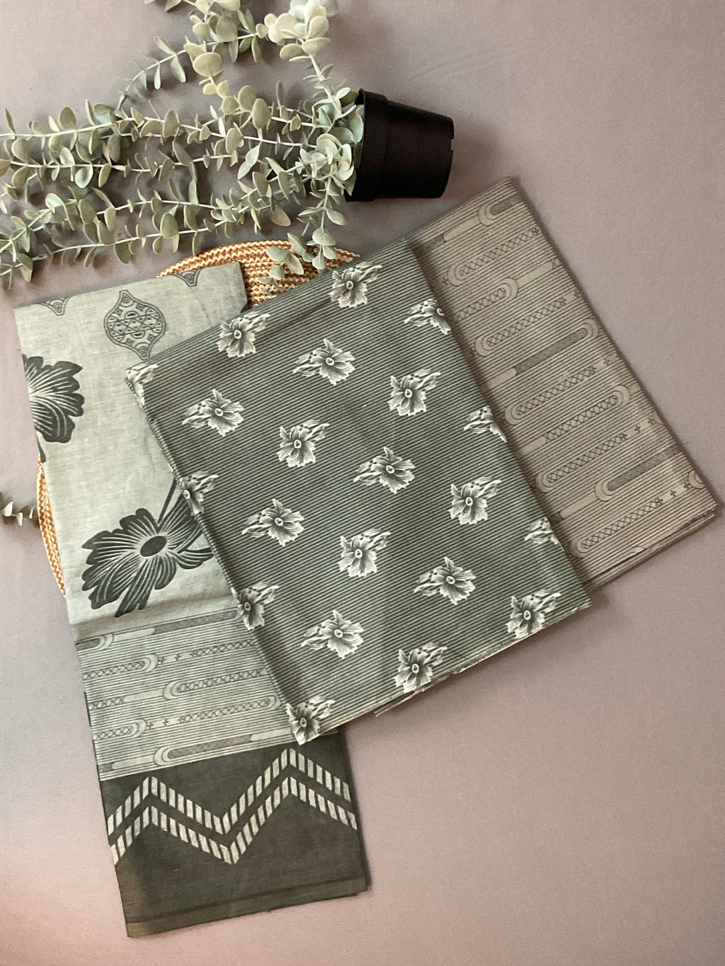 Sage Green Block Print Cotton Dress Material