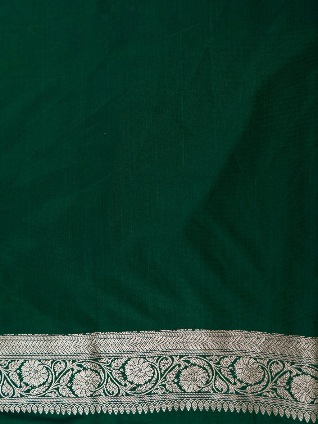Pure Banarasi Katan Silk Saree in Deep Bottle Green with Multicolor Floral Zari & Grand Zari Pallu