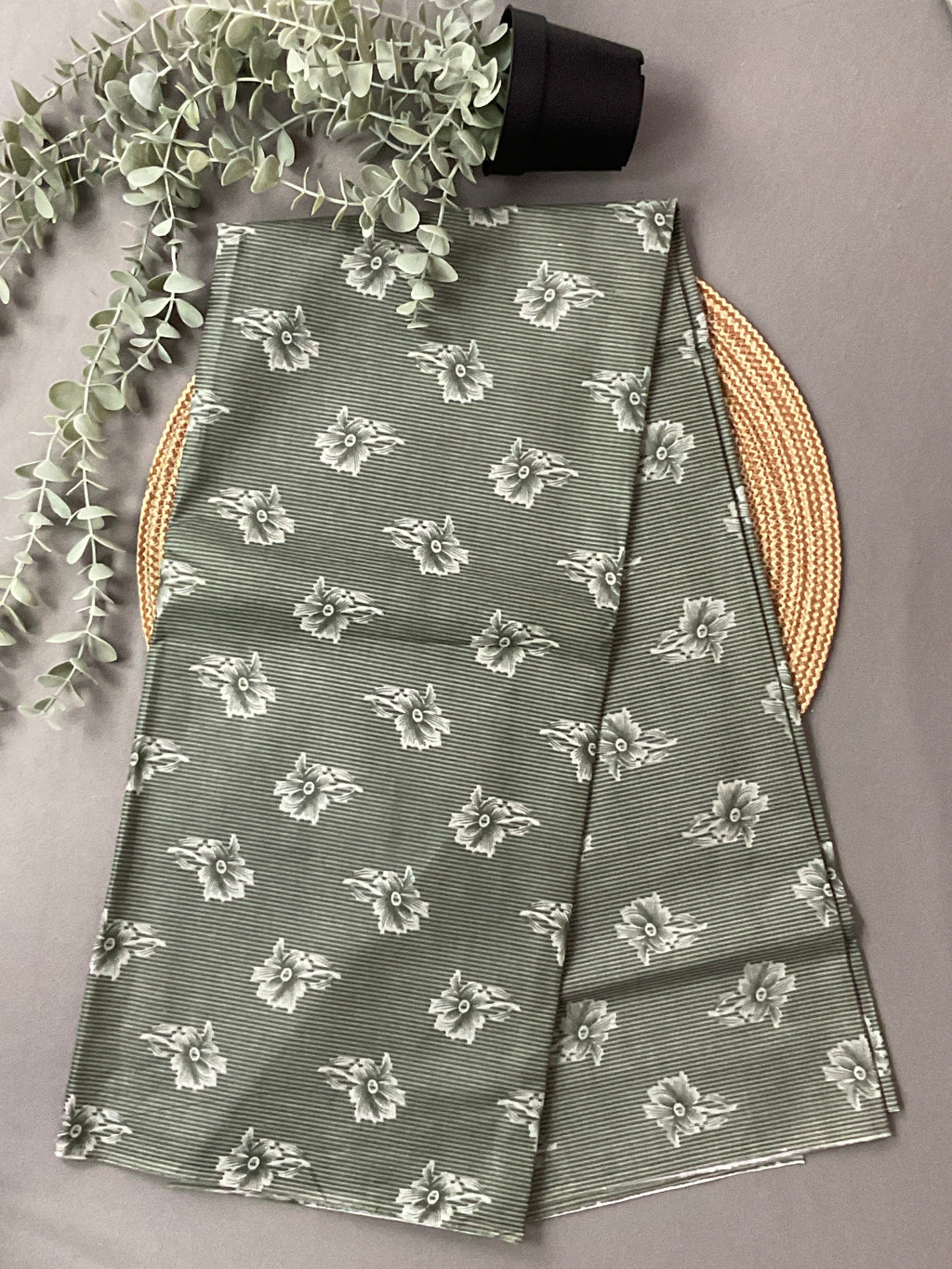 Sage Green Block Print Cotton Dress Material