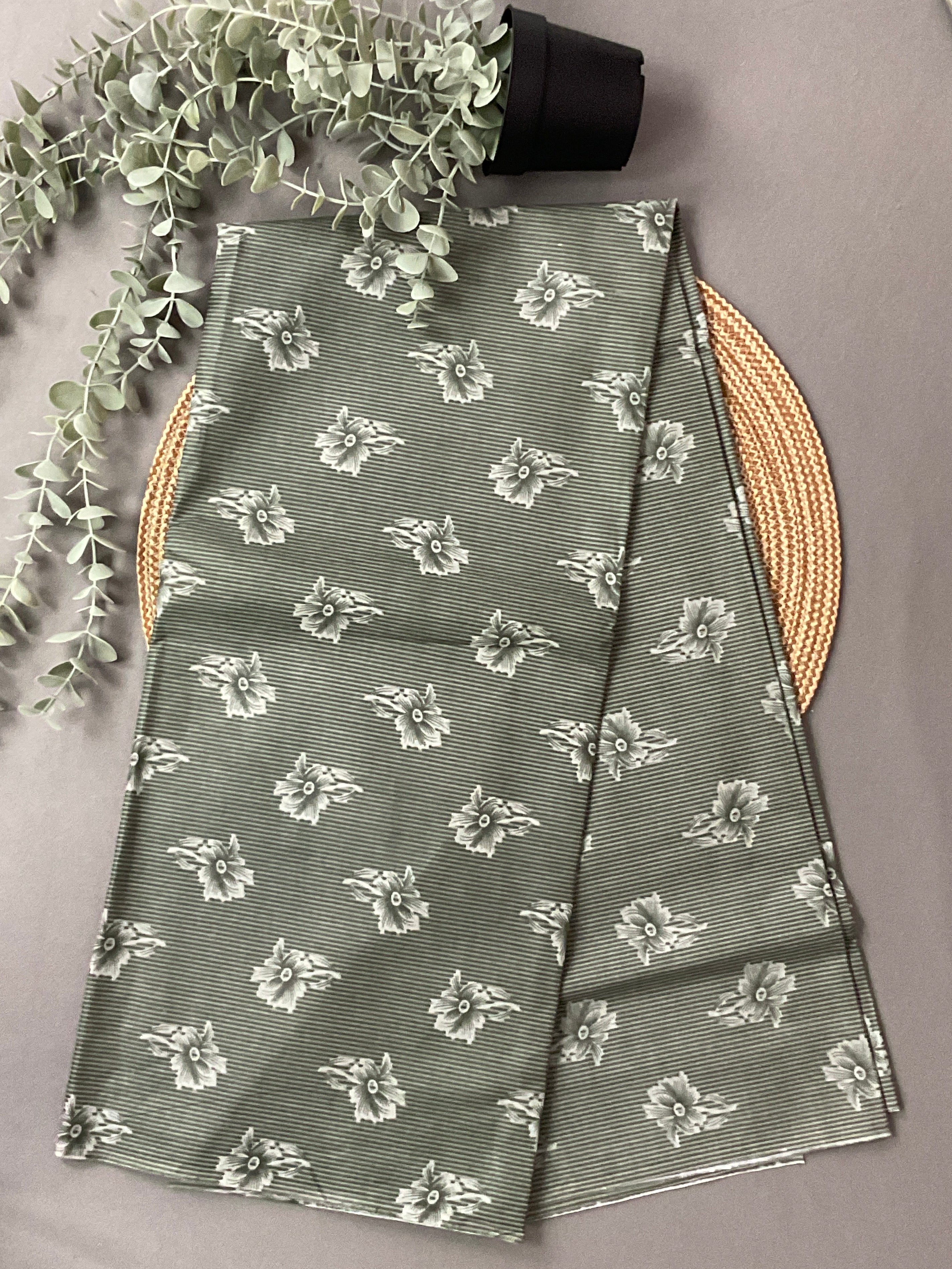 Sage Green Block Print Cotton Dress Material