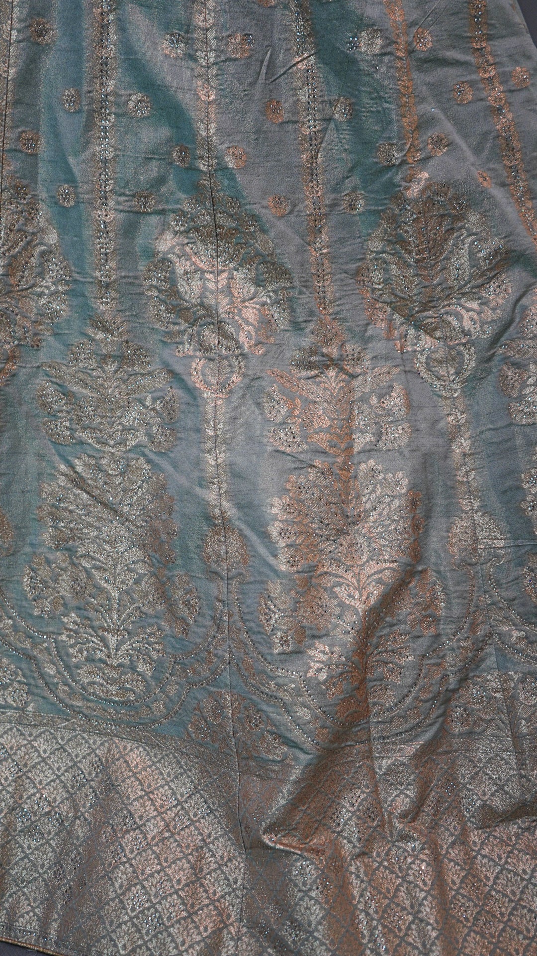 Sage Mint Handloom Banarasi Silk Lehenga with gold Zari Brocade