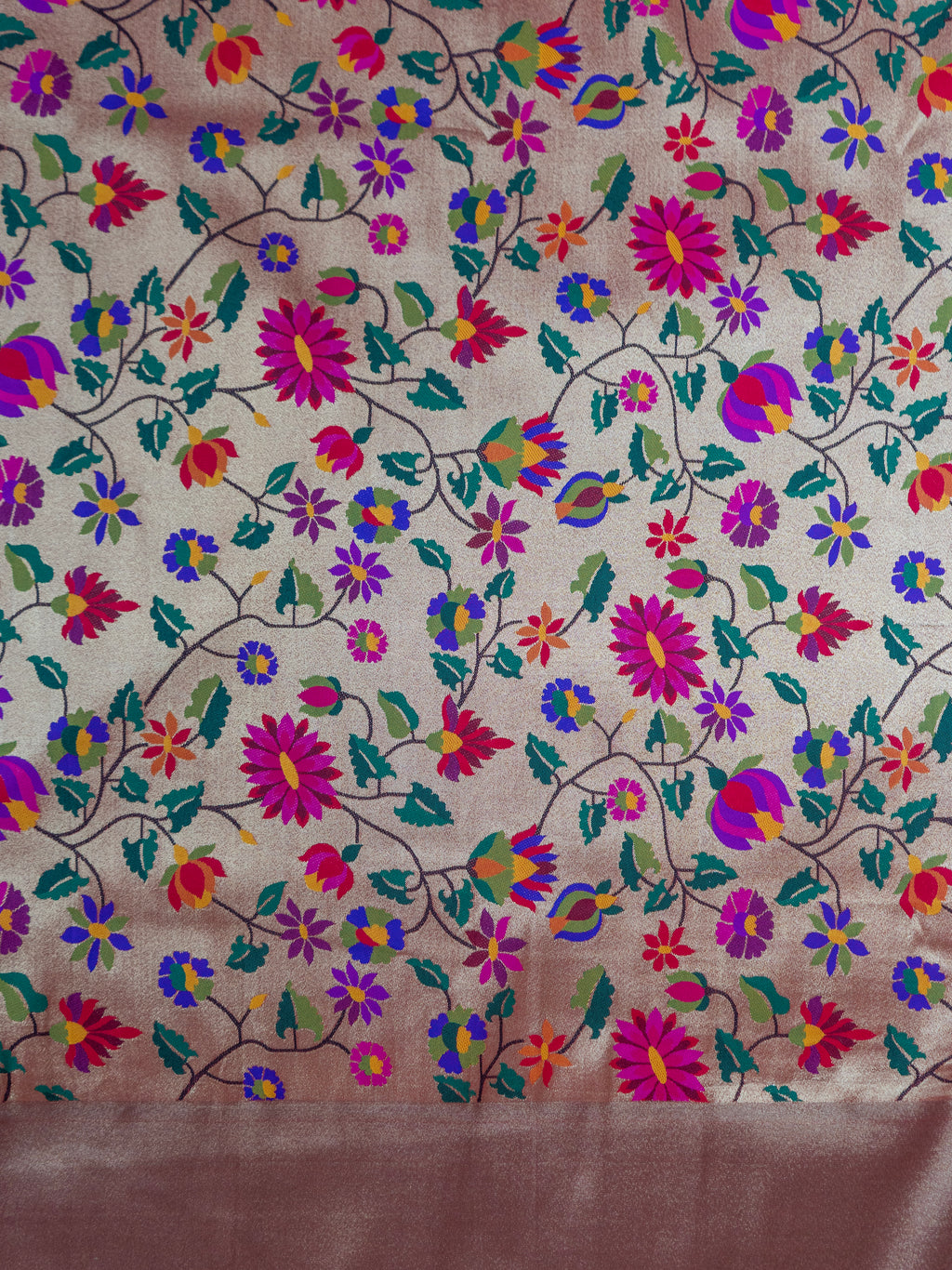 Pure Maharashtrian Patni Silk Saree in Pink with Floral Print & Silver Zari Pallu