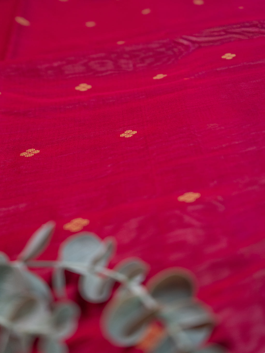 Grey Pochampally Ikat Cotton Saree with Rani Pink Peacock border pallu