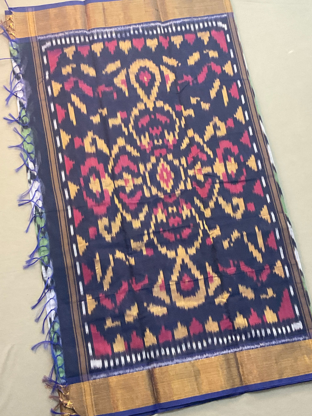 Blue & Green Pochampally Sico Silk Saree