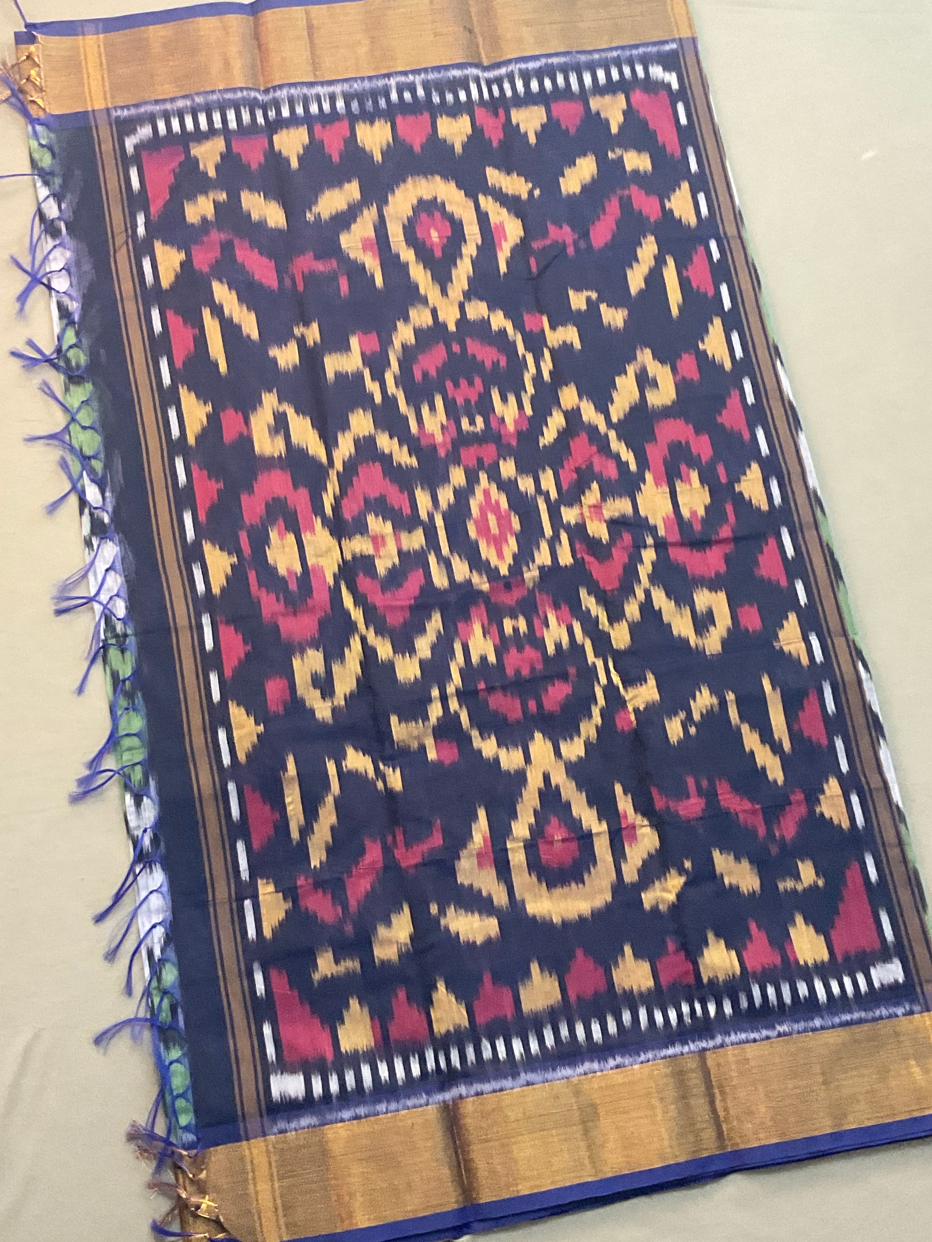 Blue & Green Pochampally Sico Silk Saree