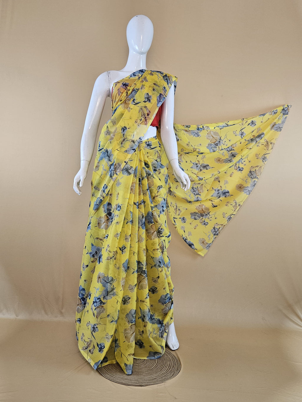 Garden Vareli Nara Chiffon Saree (Saree Only) — Yellow