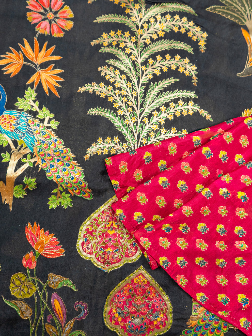 Black Rajwada Animal Silk Saree