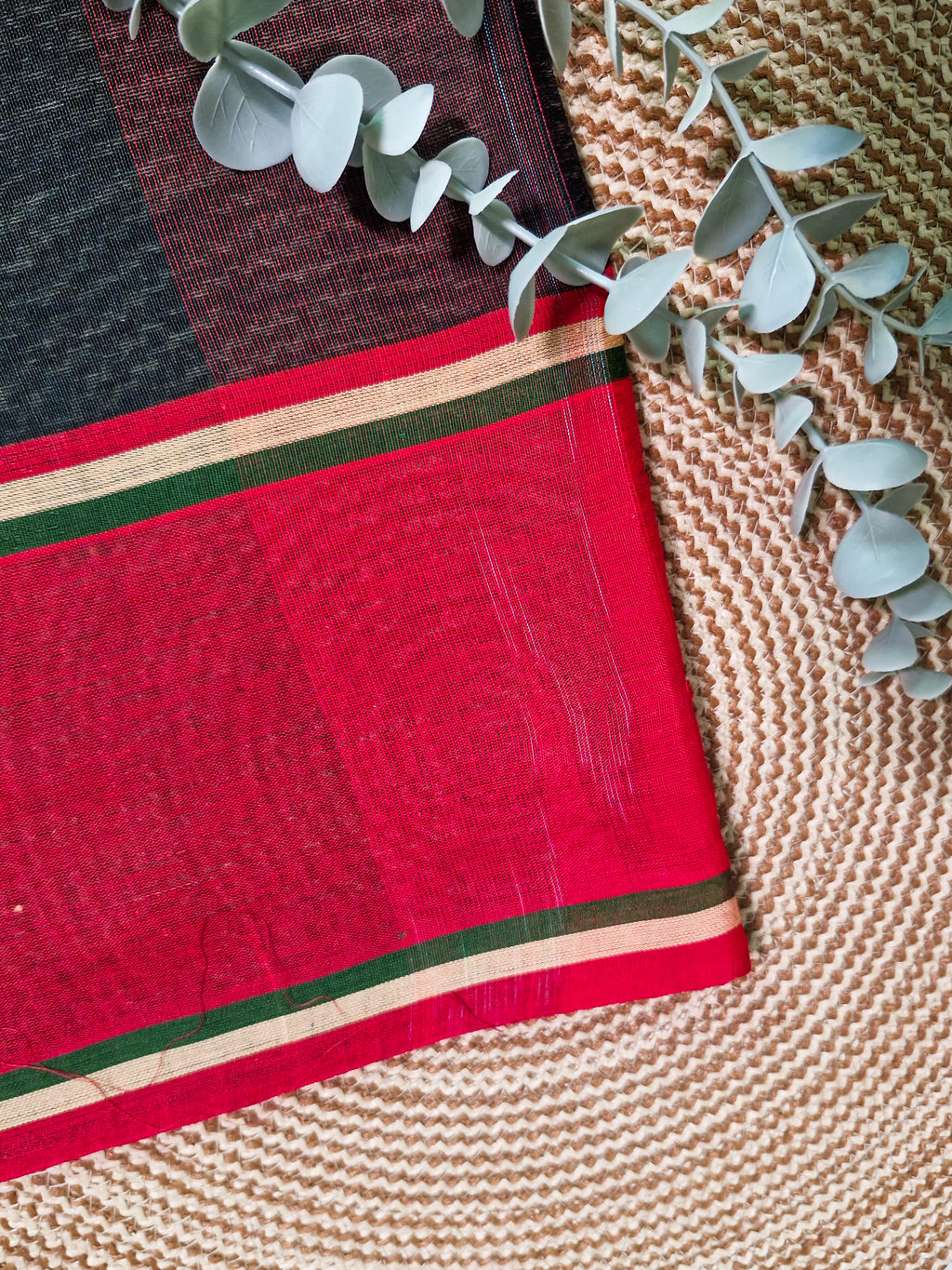 Green Pochampally Ikat Cotton Saree with Multicolour Pallu