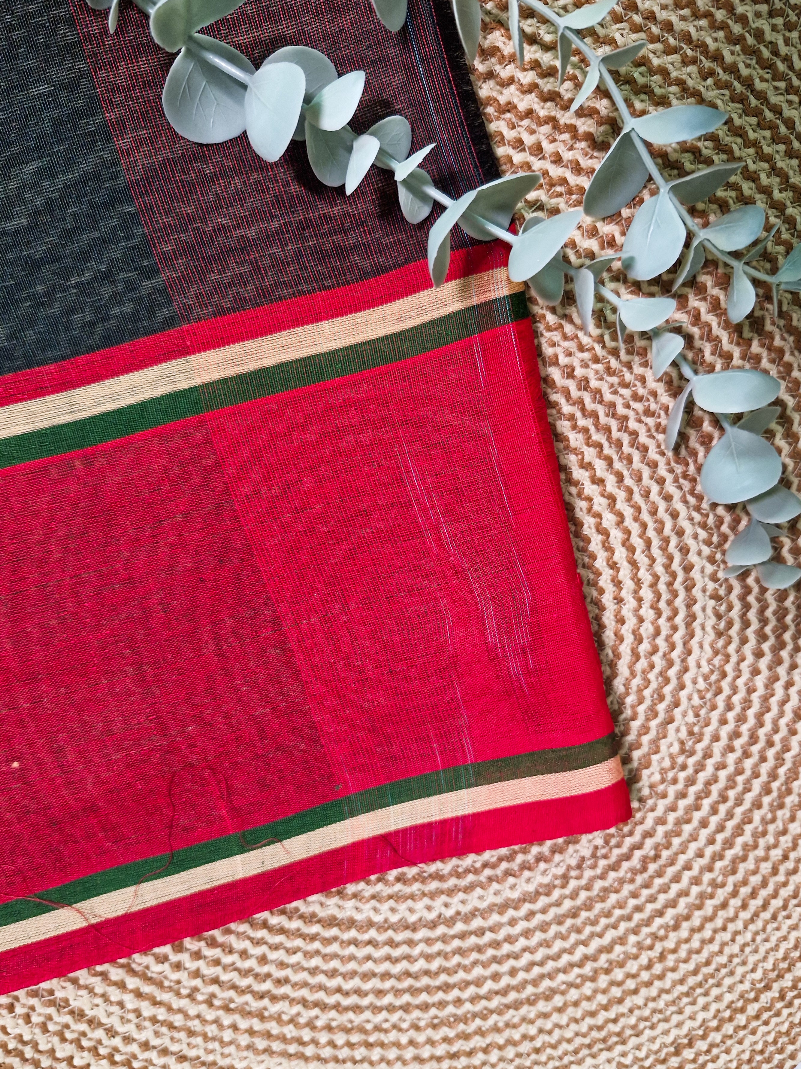 Green Pochampally Ikat Cotton Saree with Multicolour Pallu