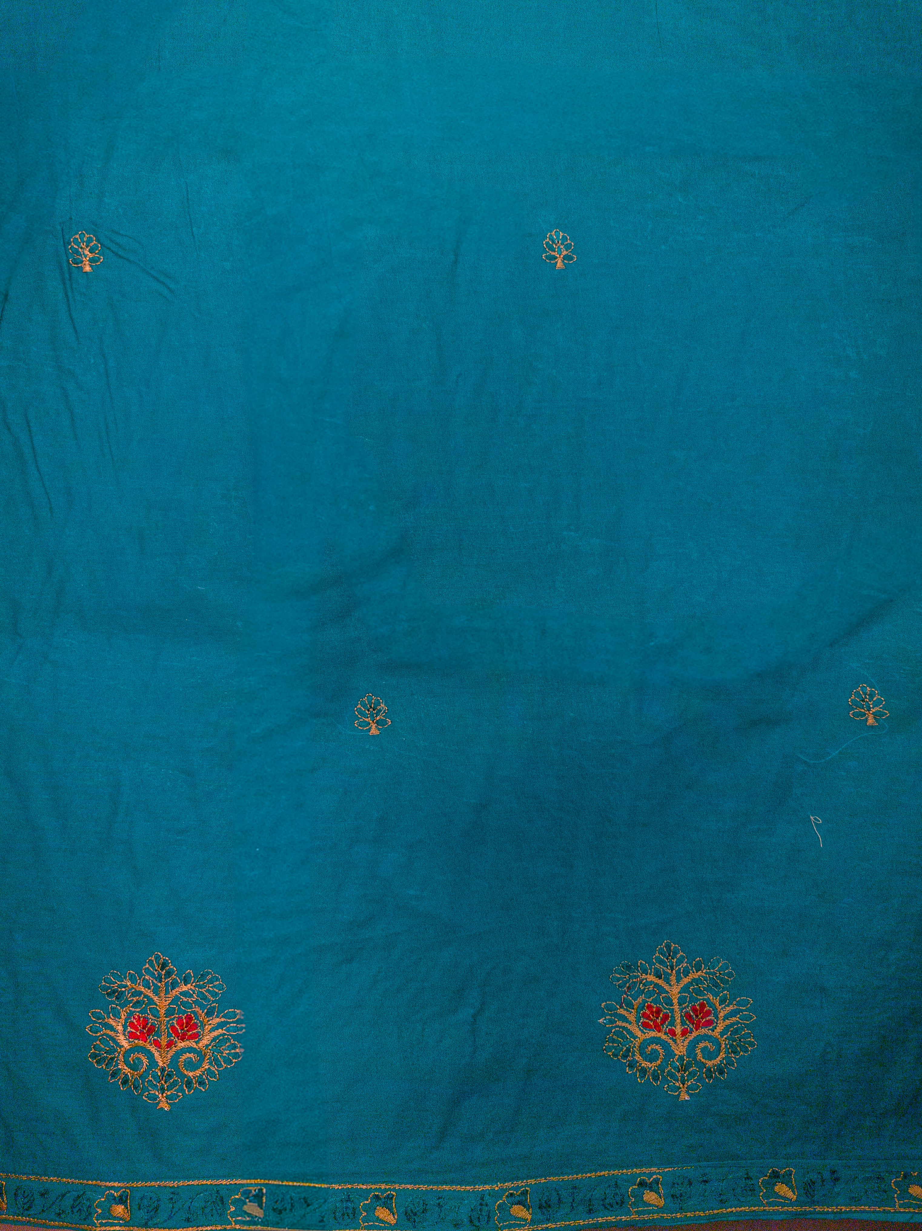 Navy Hand-Embroidered Mul Cotton Saree