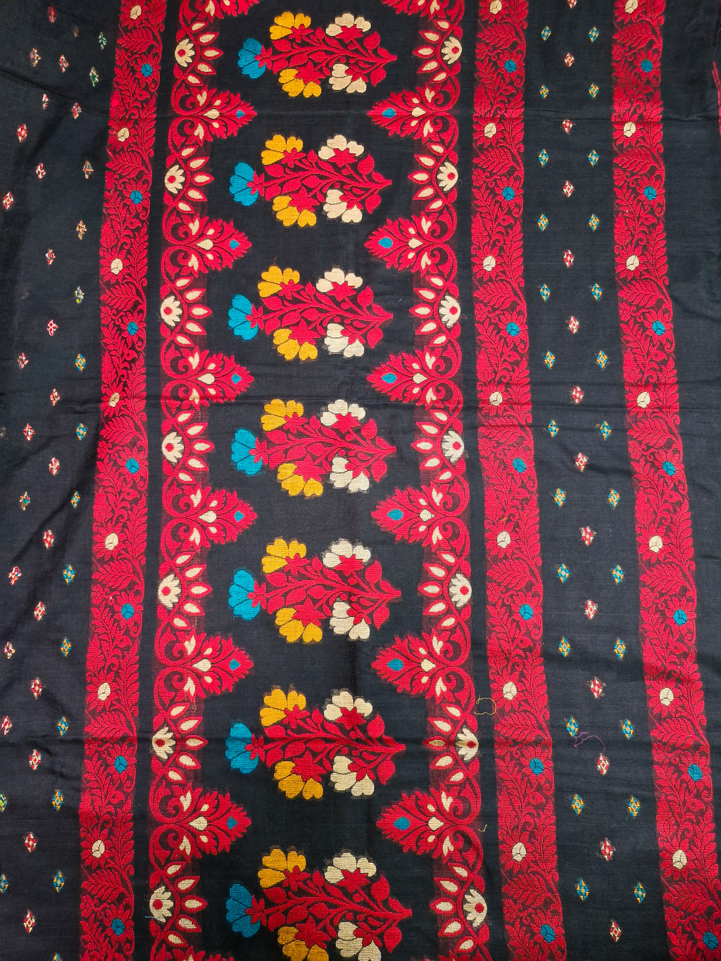 Black Pochampally Ikat Cotton Saree with Floral Pallu