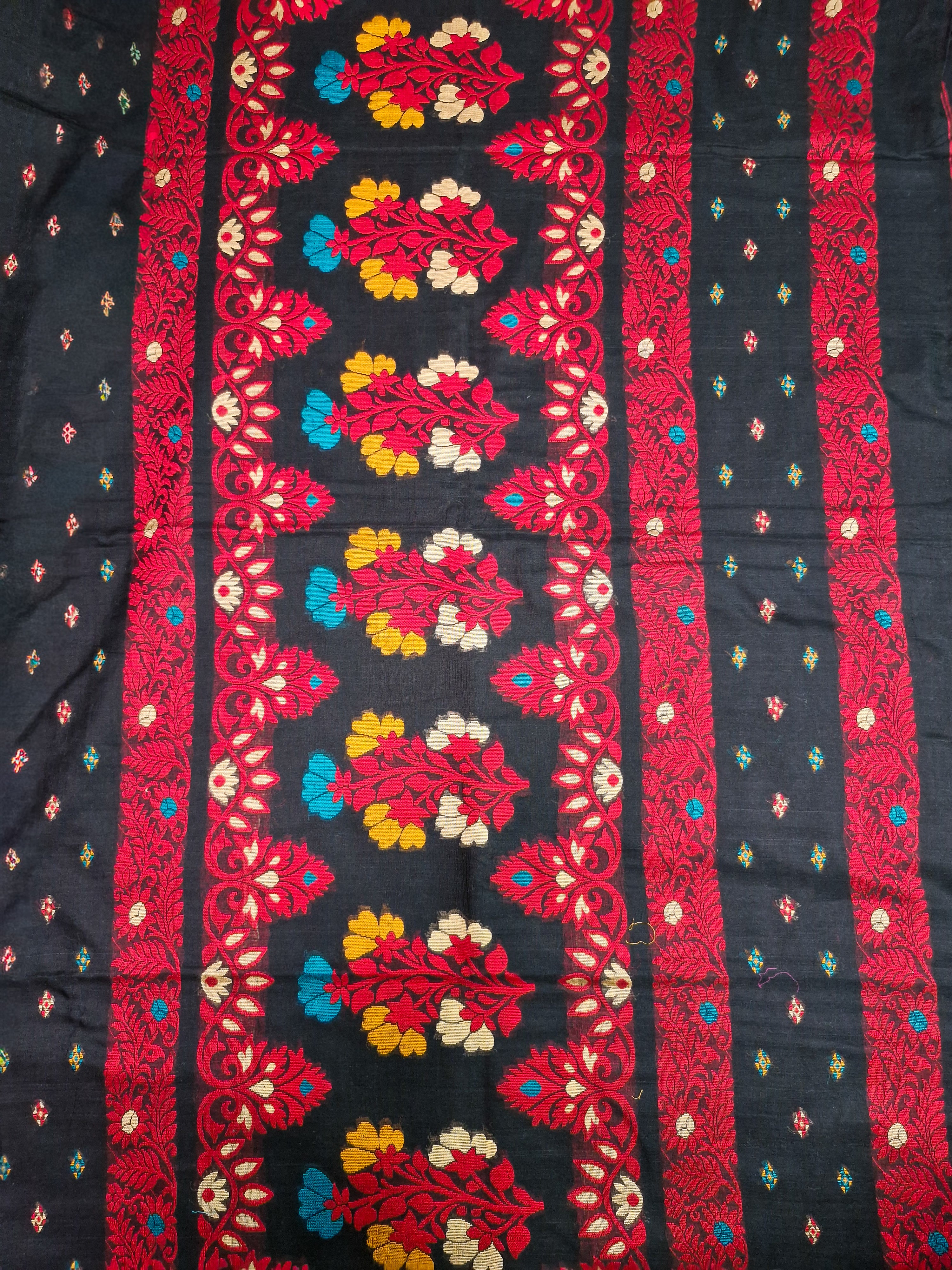 Black Pochampally Ikat Cotton Saree with Floral Pallu