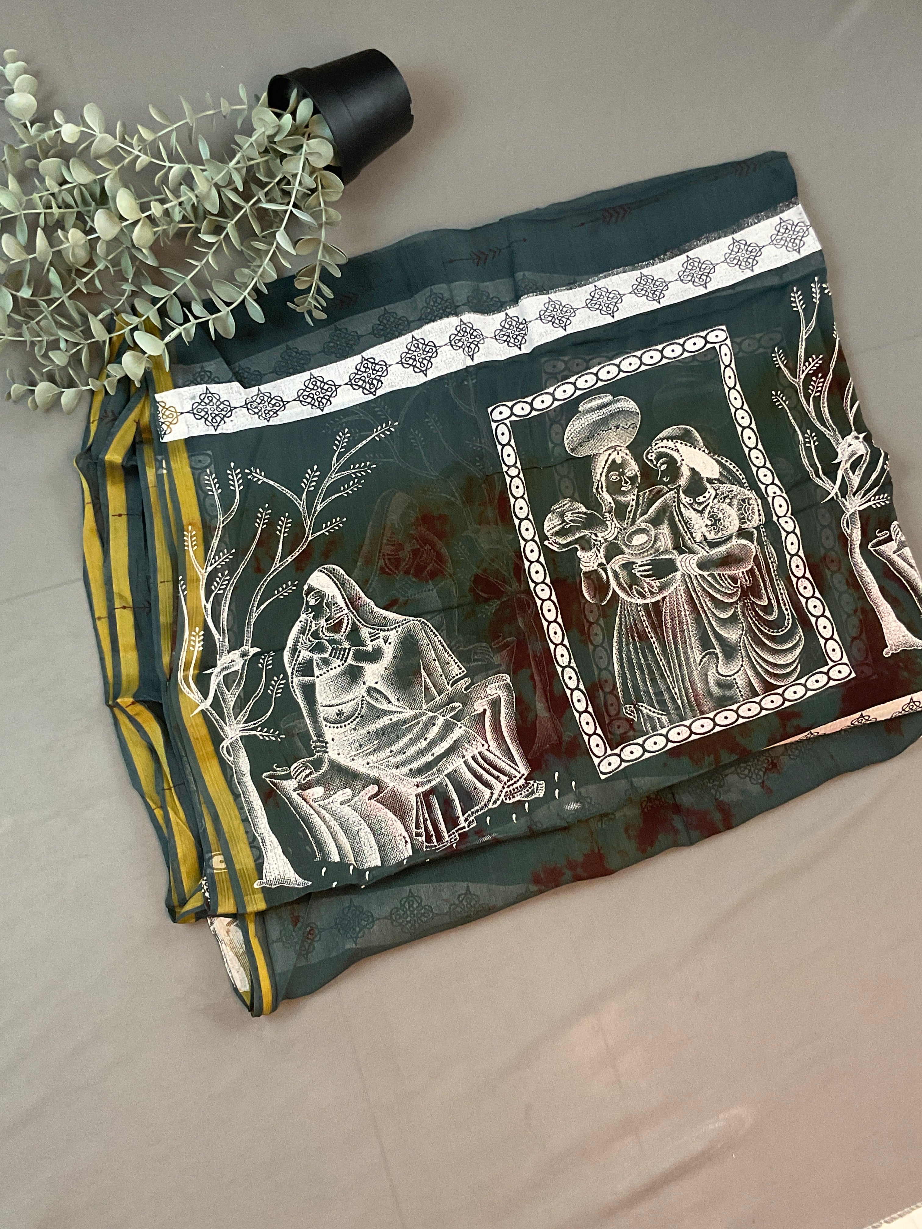 Grey & Maroon Batik Dress Material