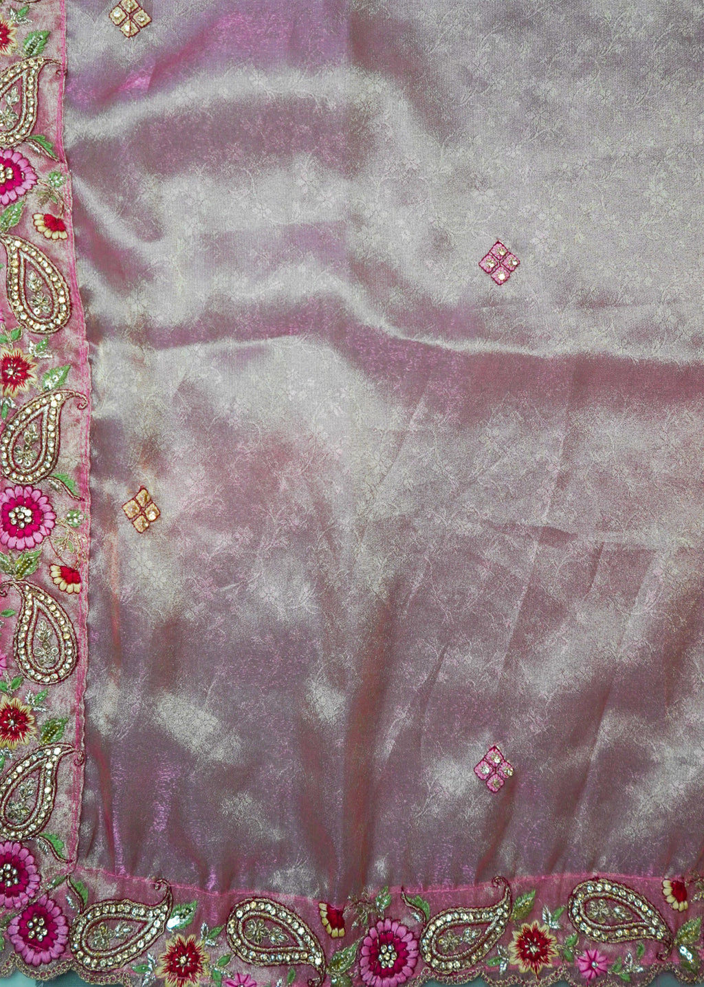 Coral Peach Handloom Tissue Silk Bridal Lehenga with Zari Bird Motif Embroidery