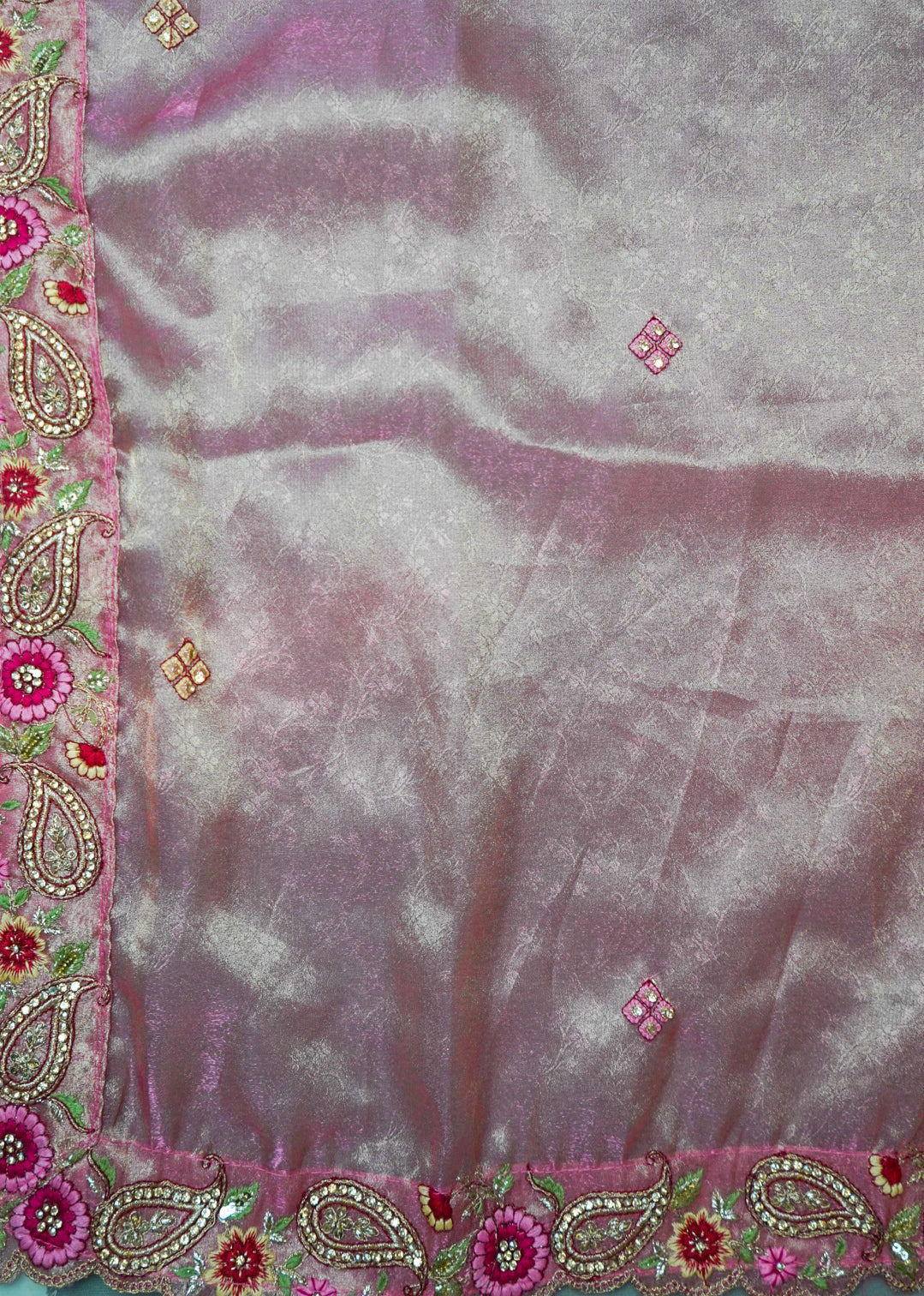 Coral Peach Handloom Tissue Silk Bridal Lehenga with Zari Bird Motif Embroidery