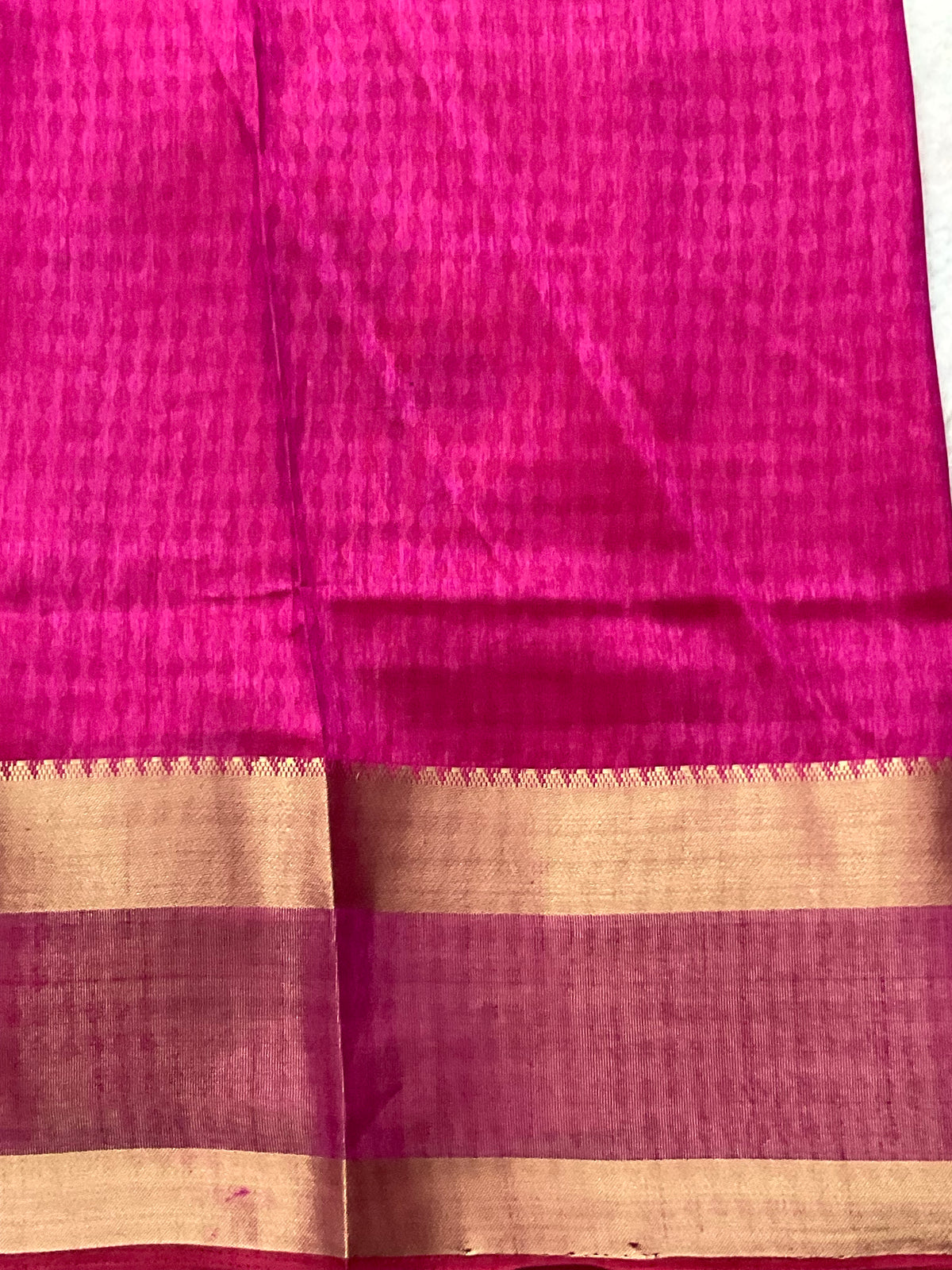 Handprinted Pochampally Patola Cotton Silk Saree in Multicolour with Pink Patola Pallu