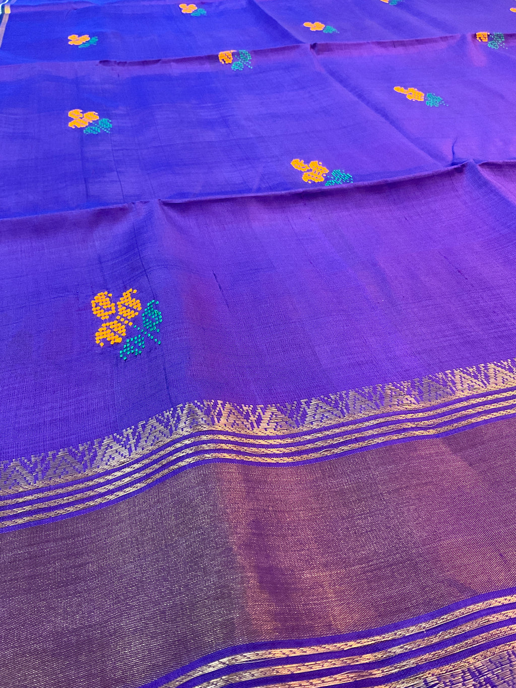 Handwoven Pure Silk Saree in Blue with Rich Weave Pallu, Contrast Border & Blouse