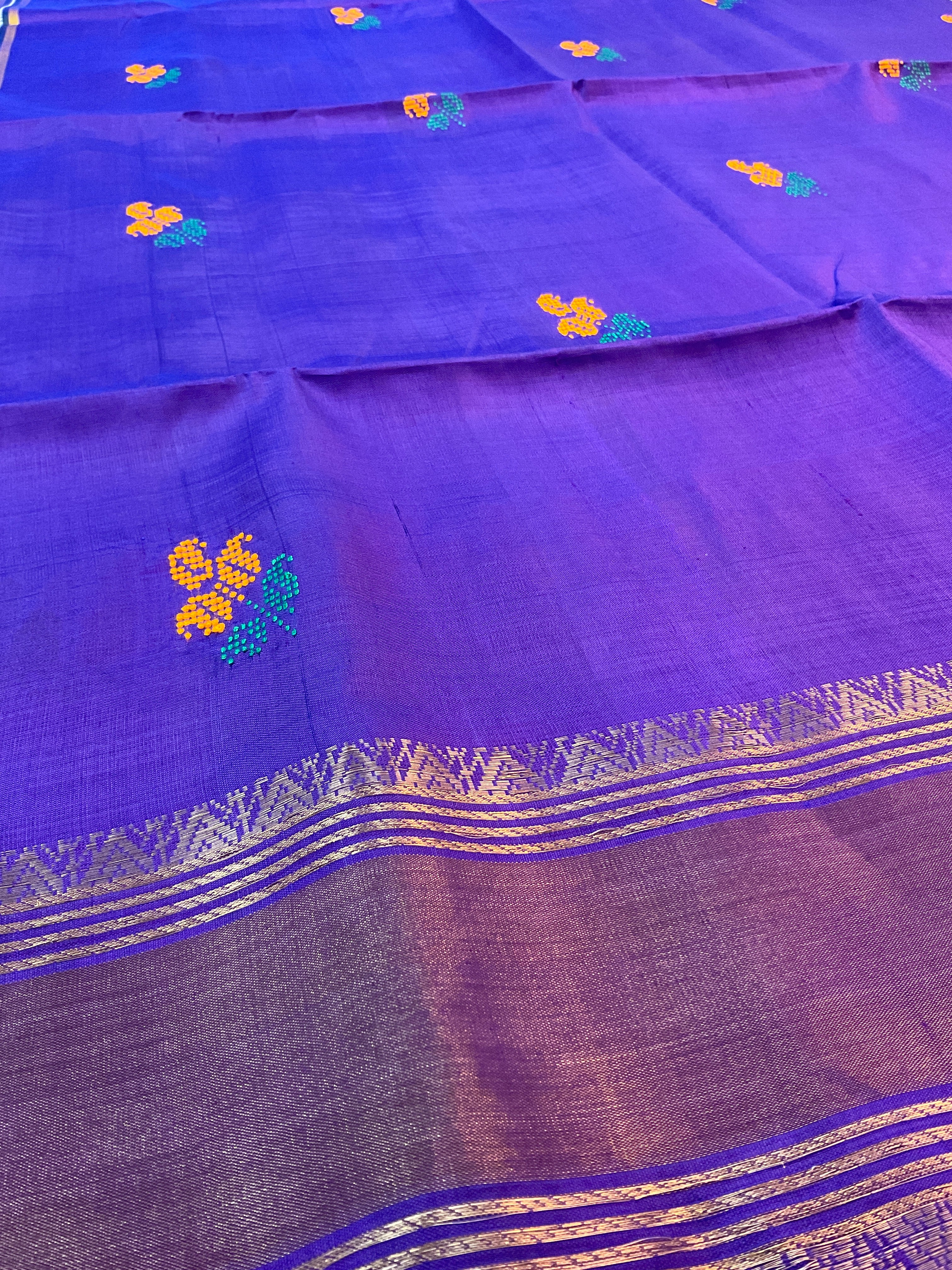 Handwoven Pure Silk Saree in Blue with Rich Weave Pallu, Contrast Border & Blouse