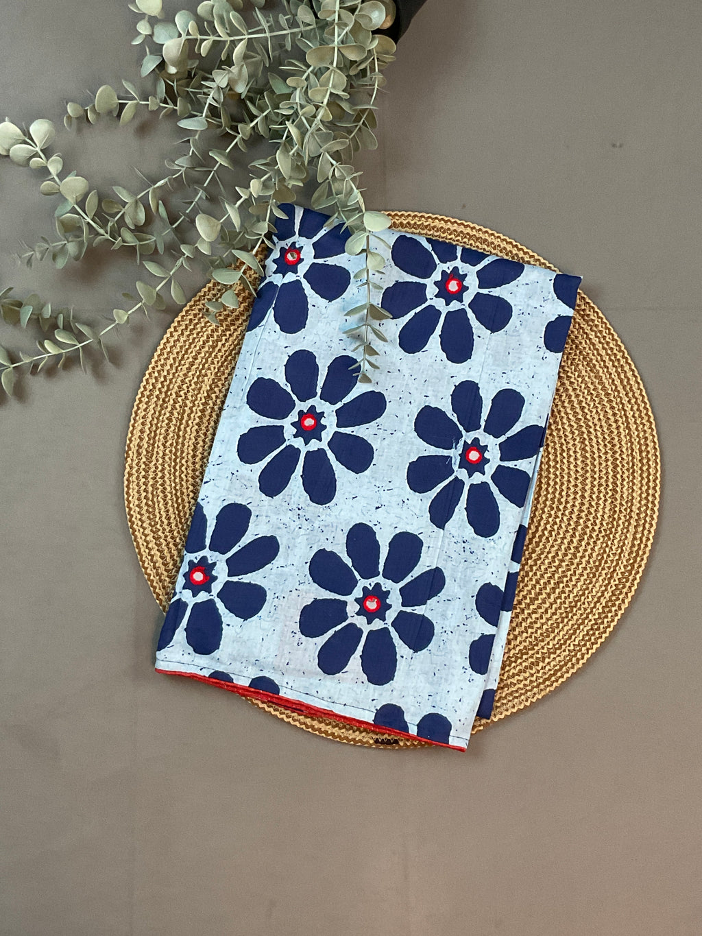 Blue Kalamkari Floral Dress Material