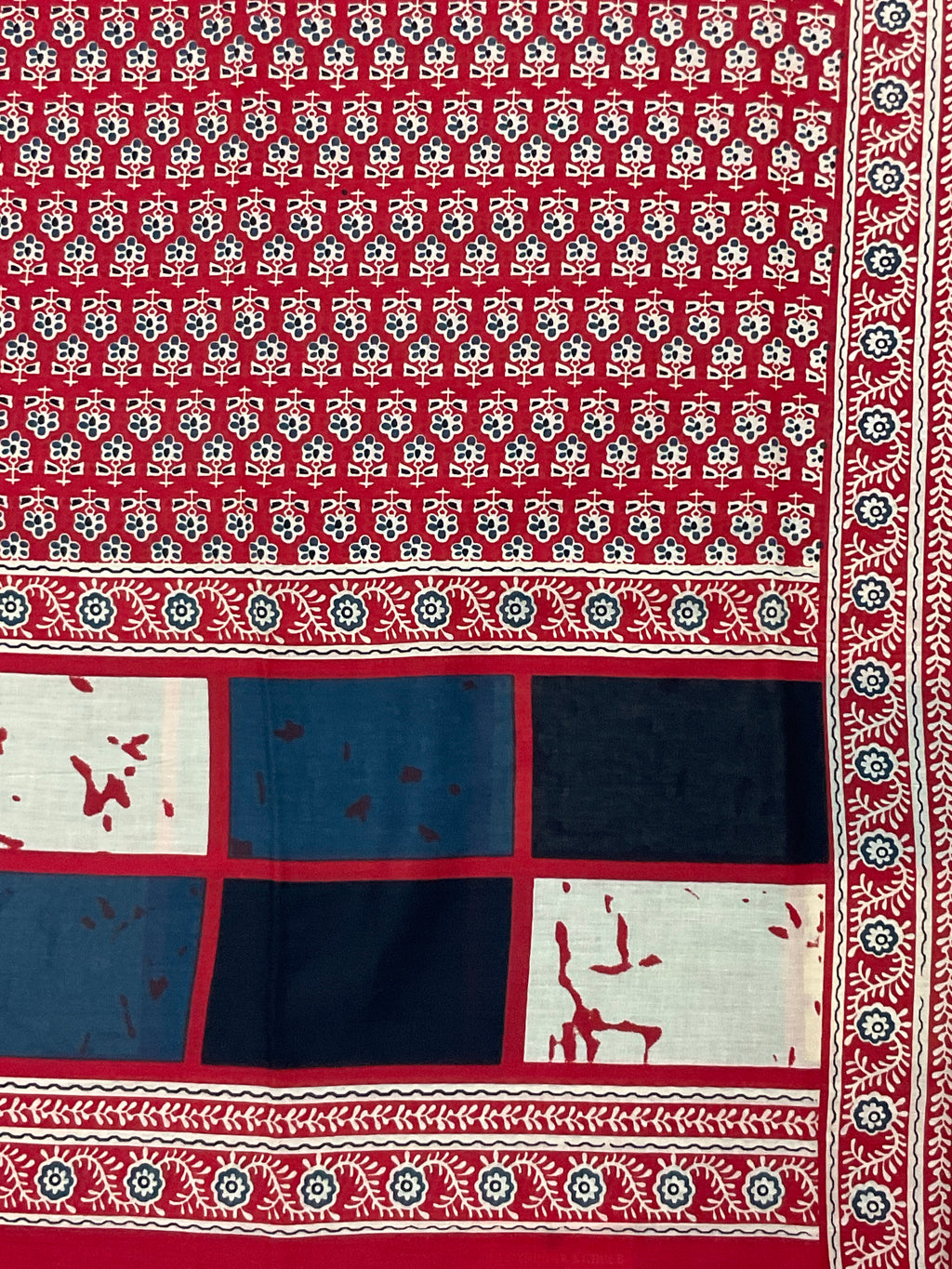 Kalamkari Mul Print Multicolour Cotton Saree | Separate Floral Blouse Piece