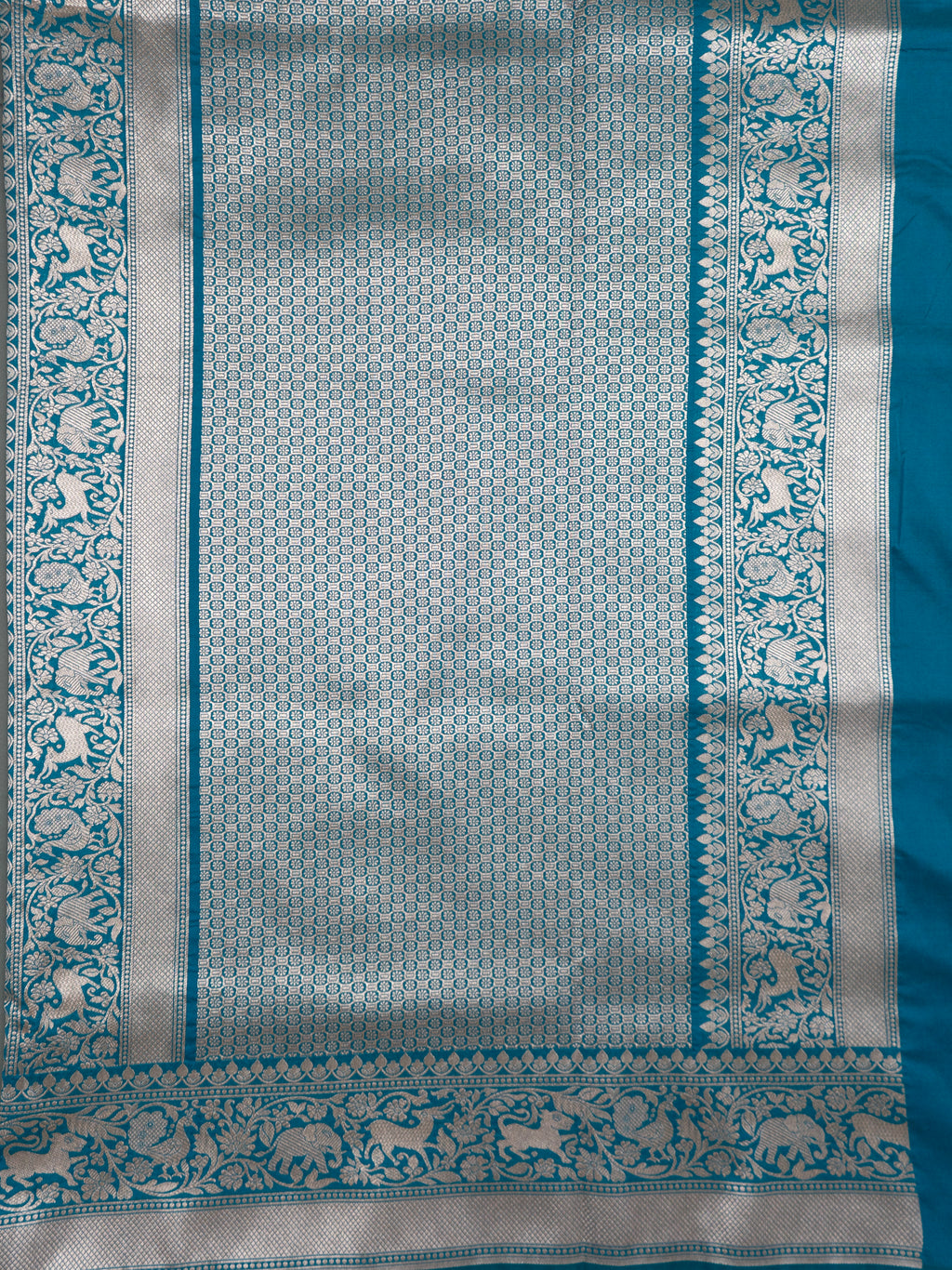 Pure Banarasi Katan Silk Saree with Elephant & Animal Motif Weaving and Silver Zari