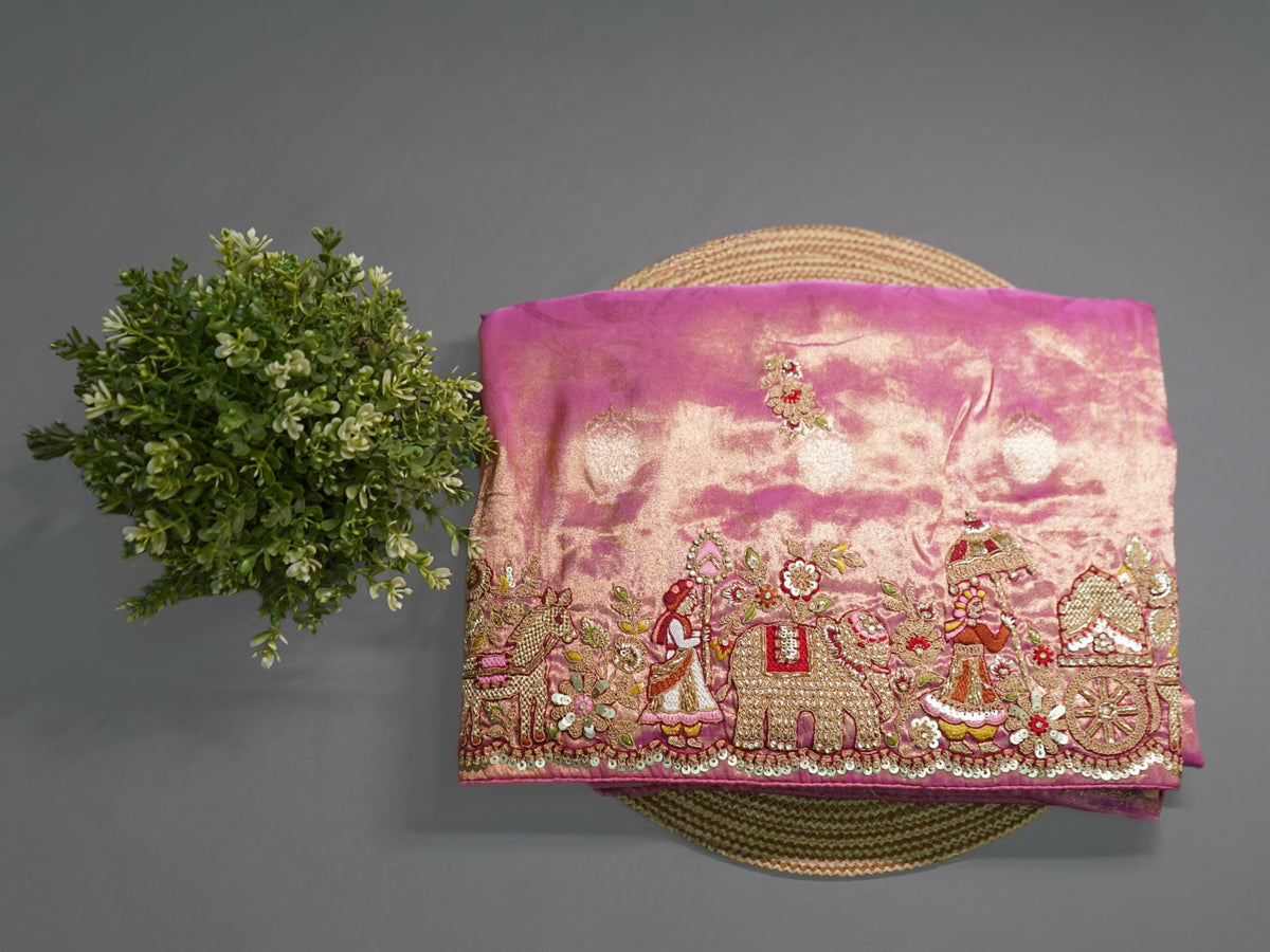 Pink Pure Silk Saree – Heavy Embroidery Designer Saree with Designer Pallu & Blouse
