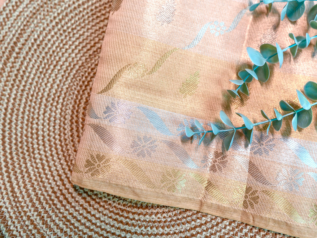 Orange Pochampally Zari Cotton Saree